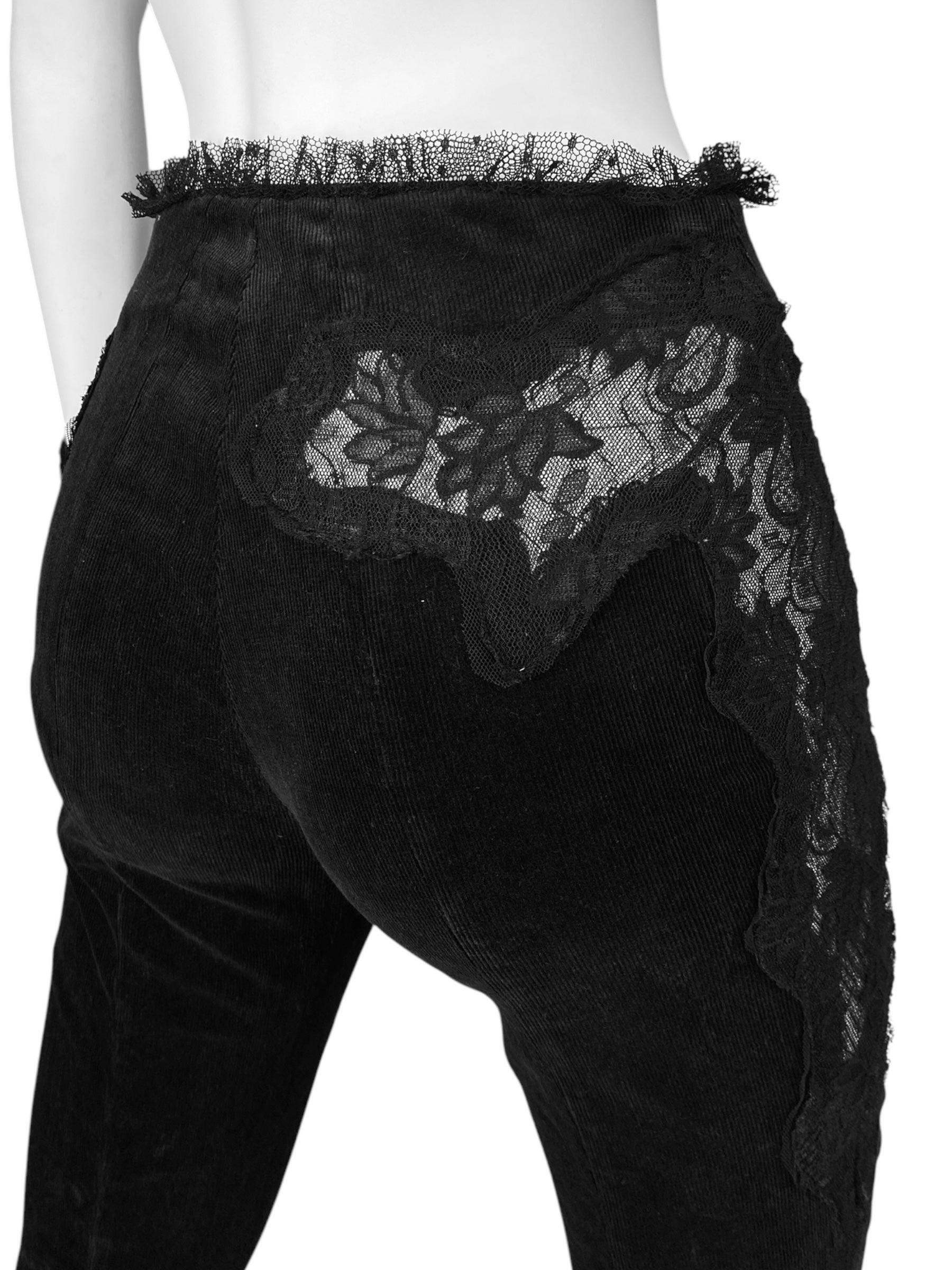 ALEXANDER MCQUEEN c.1995-1996 BLACK CORDUROY LACE INSERTS PANTS 1