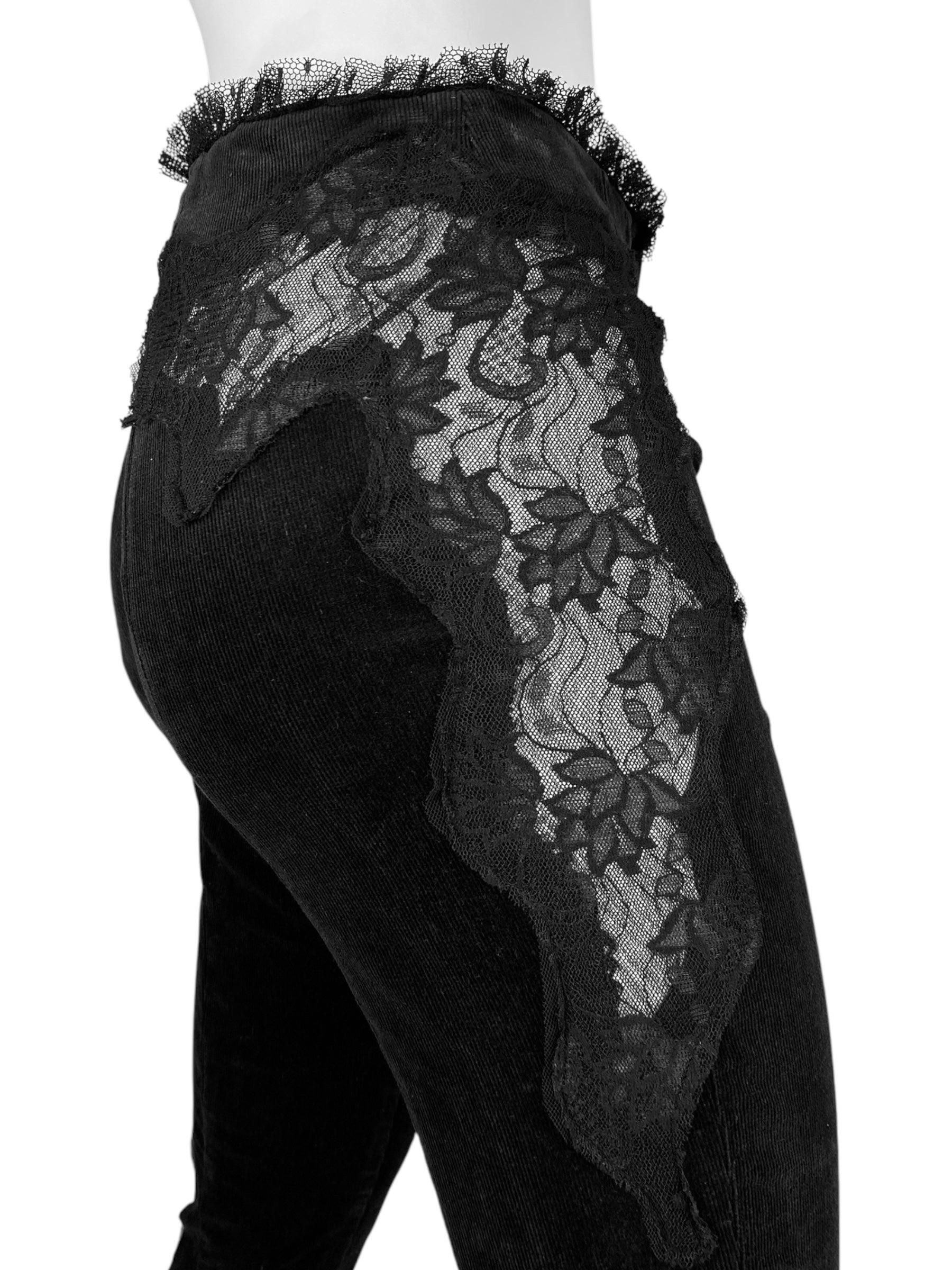 ALEXANDER MCQUEEN c.1995-1996 BLACK CORDUROY LACE INSERTS PANTS 2