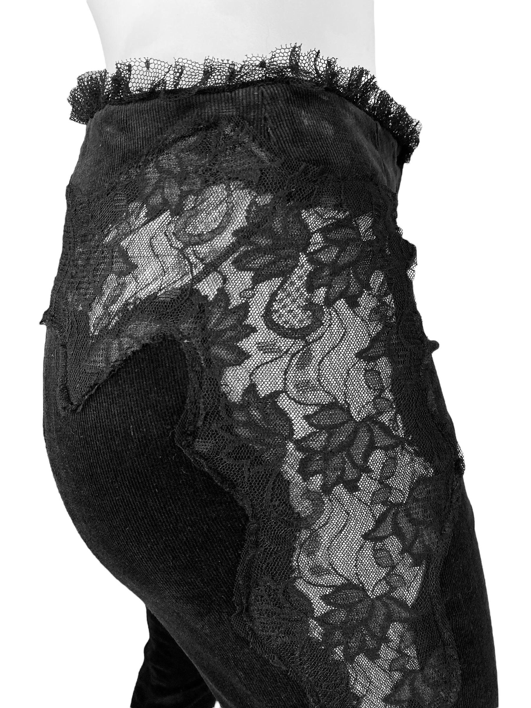 ALEXANDER MCQUEEN c.1995-1996 BLACK CORDUROY LACE INSERTS PANTS 3