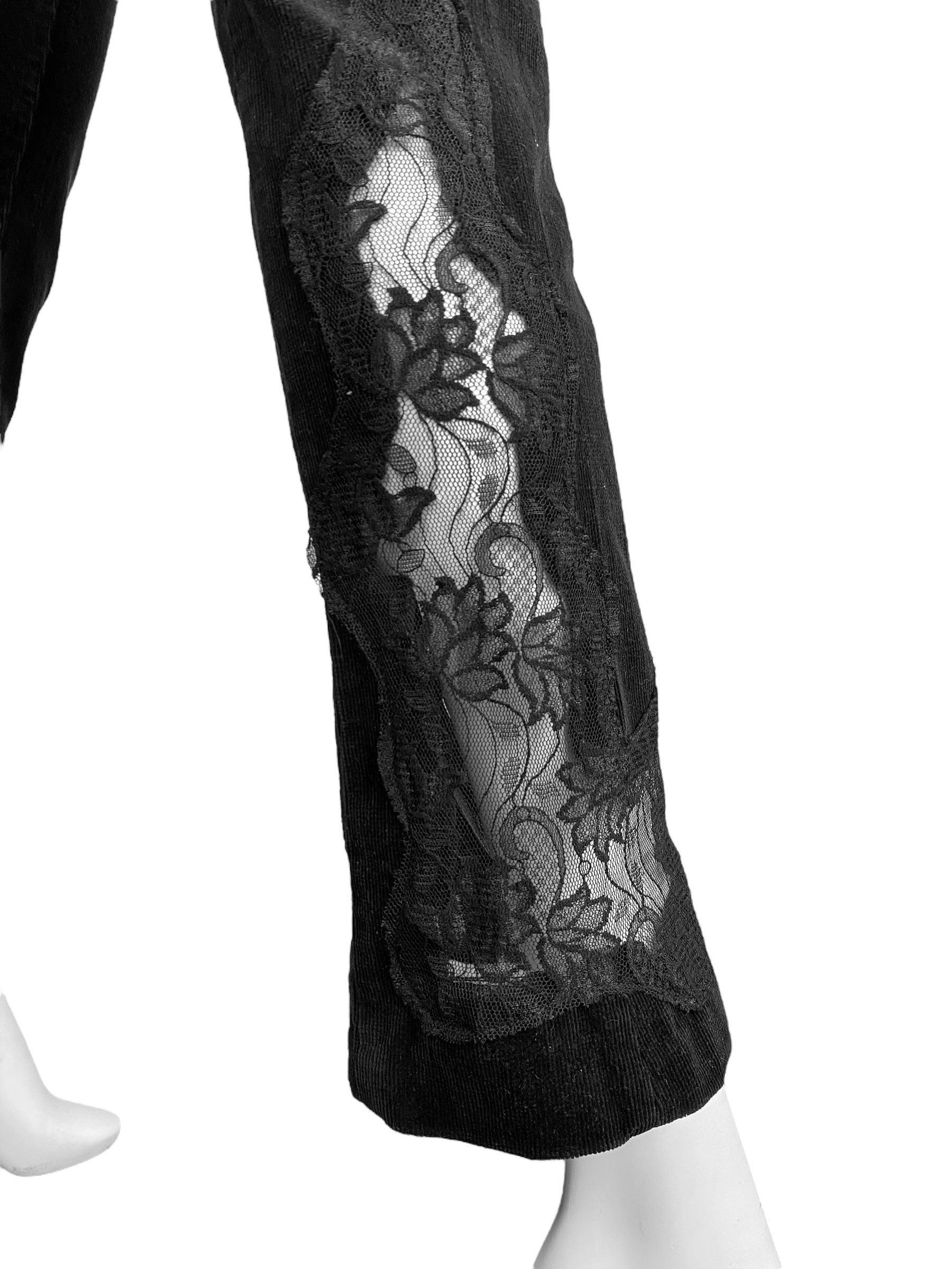 ALEXANDER MCQUEEN c.1995-1996 BLACK CORDUROY LACE INSERTS PANTS 4