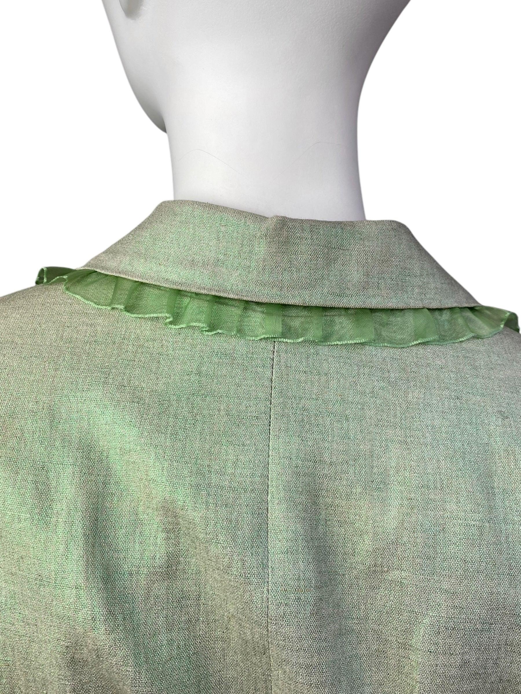 ALEXANDER MCQUEEN c.1995-1996 LIGHT GREEN SHEER RUFFLE TRIM BLAZER 6