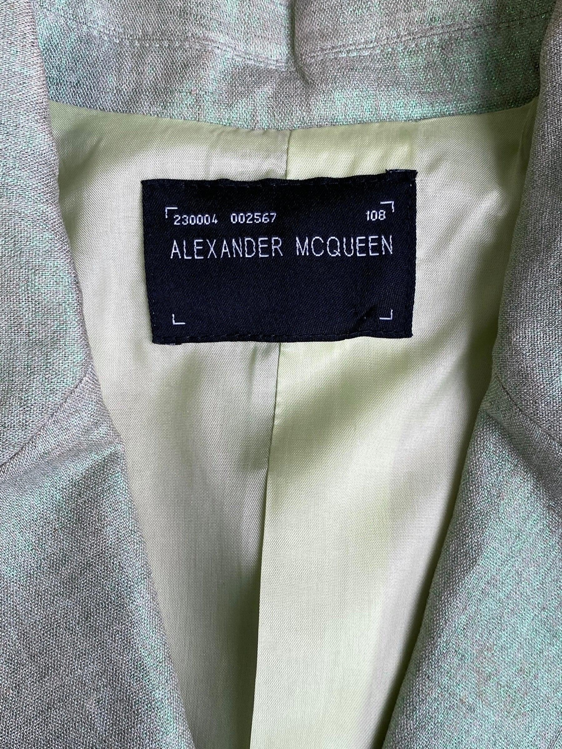 ALEXANDER MCQUEEN c.1995-1996 LIGHT GREEN SHEER RUFFLE TRIM BLAZER 8