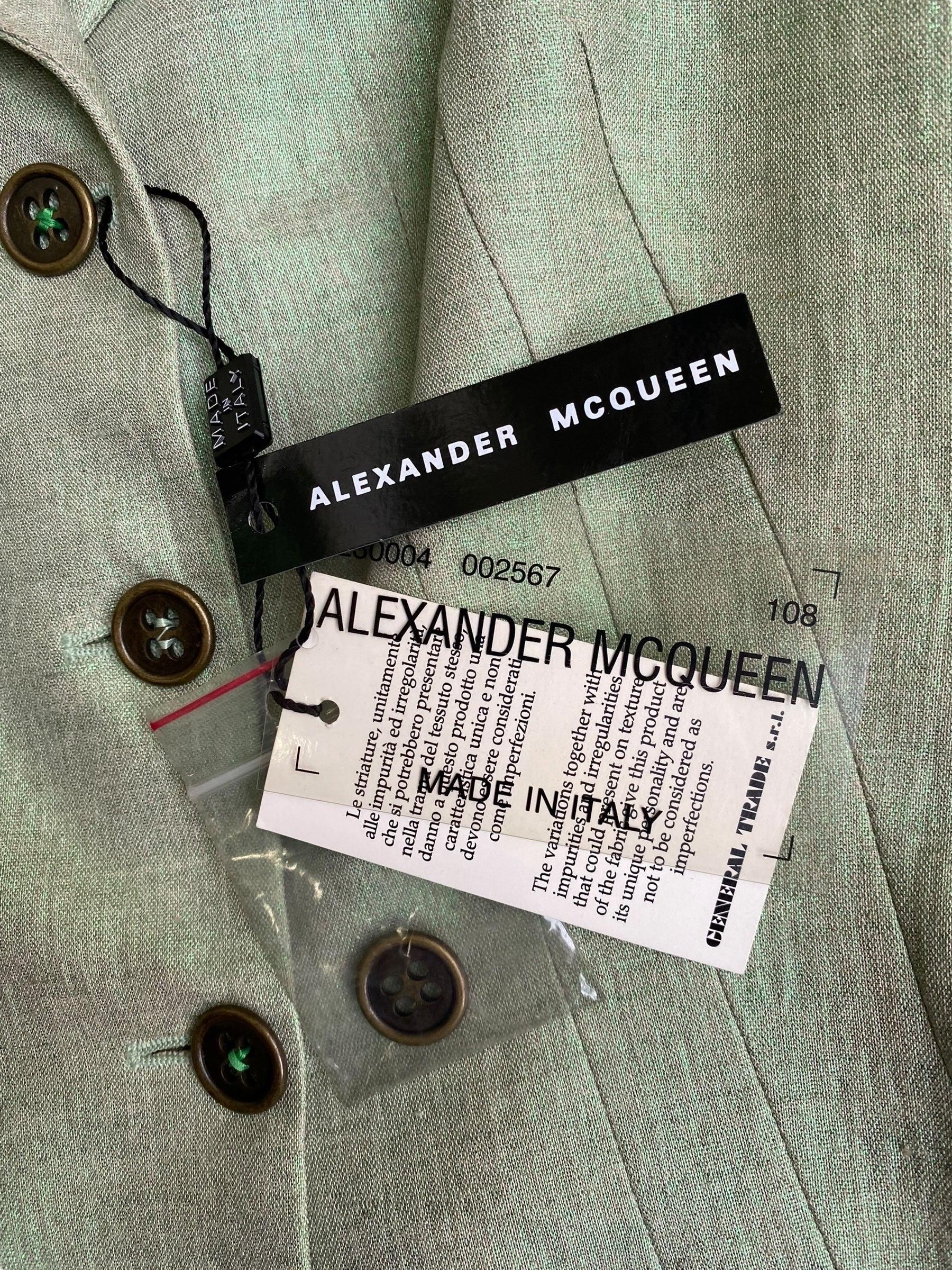 ALEXANDER MCQUEEN c.1995-1996 LIGHT GREEN SHEER RUFFLE TRIM BLAZER 9