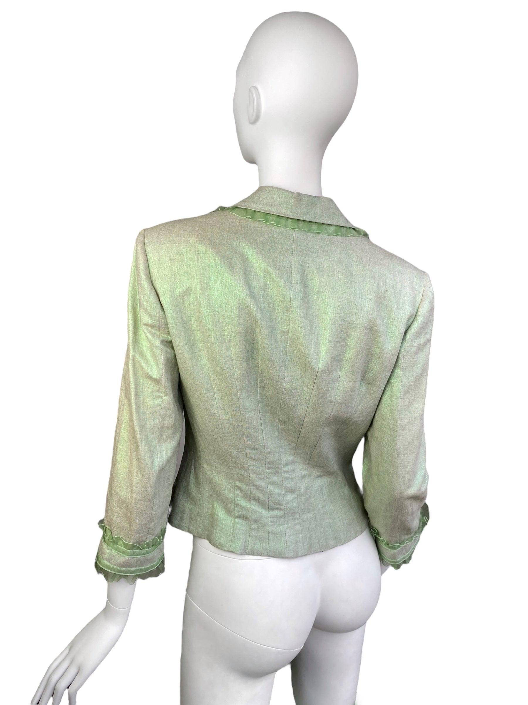BRAND : ALEXANDER MCQUEEN

DESIGNER : ALEXANDER MCQUEEN

YEAR/DECADE : circa 1995-1996

SIZE : 42 FITS M

MADE IN : ITALY

COMPOSITION : 50% LINEN/48% COTTON/2% POLYURETHANE ; LINING 66% ACETATE/34% RAYON

CONDITION : EXCELLENT

NOTE : MATCHING