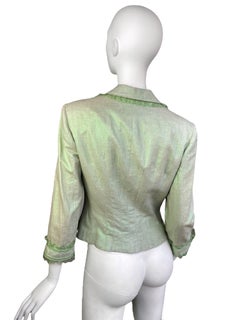 ALEXANDER MCQUEEN c.1995-1996 LIGHT GREEN SHEER RUFFLE TRIM BLAZER