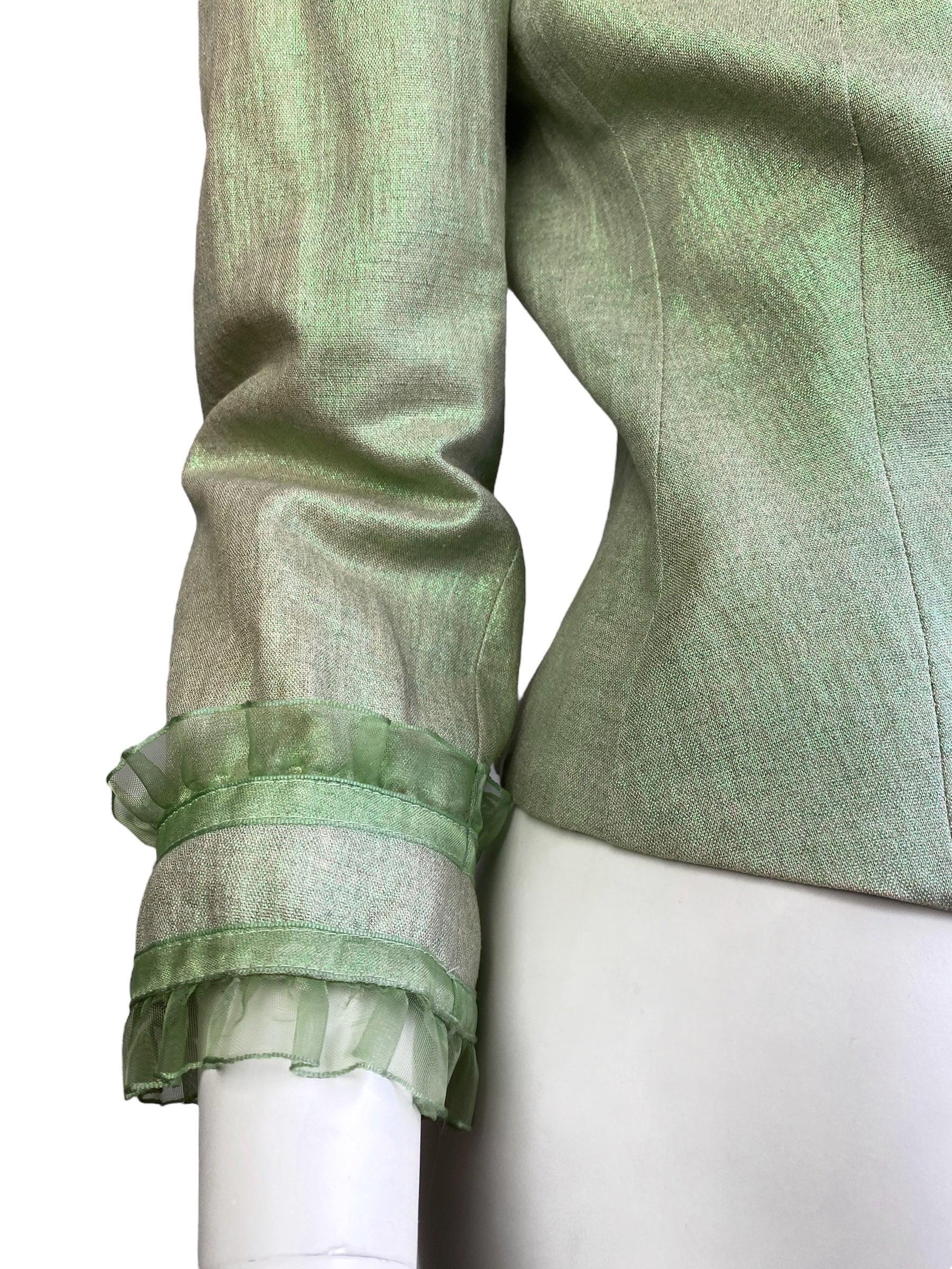 ALEXANDER MCQUEEN c.1995-1996 LIGHT GREEN SHEER RUFFLE TRIM BLAZER 3