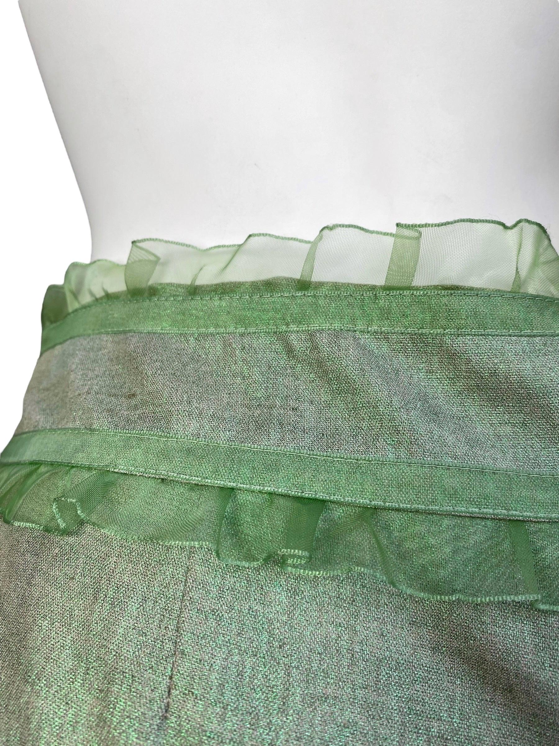 ALEXANDER MCQUEEN c.1995-1996 LIGHT GREEN SHEER RUFFLE TRIM CAPRI PANTS For Sale 6