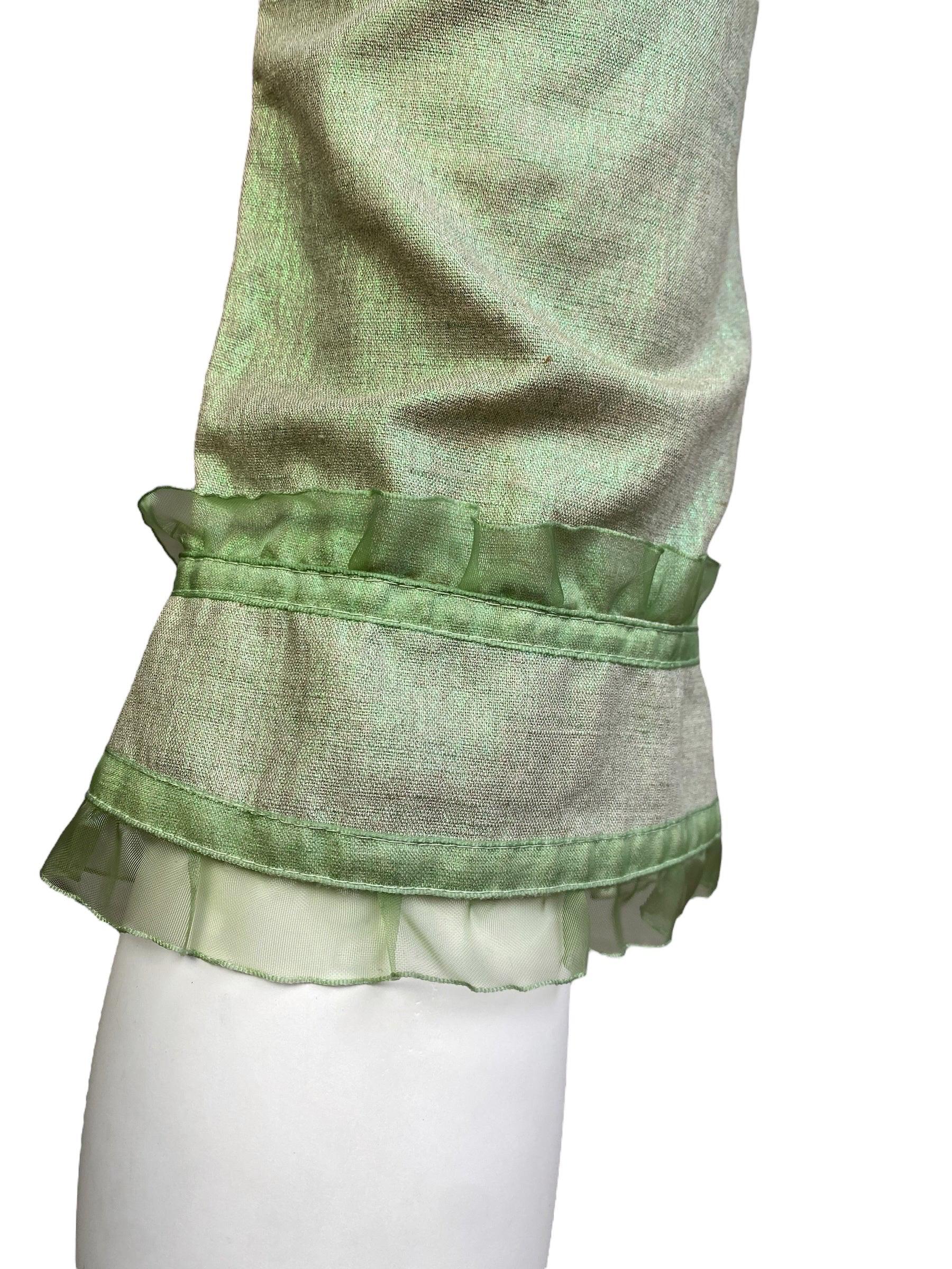 ALEXANDER MCQUEEN c.1995-1996 LIGHT GREEN SHEER RUFFLE TRIM CAPRI PANTS For Sale 3