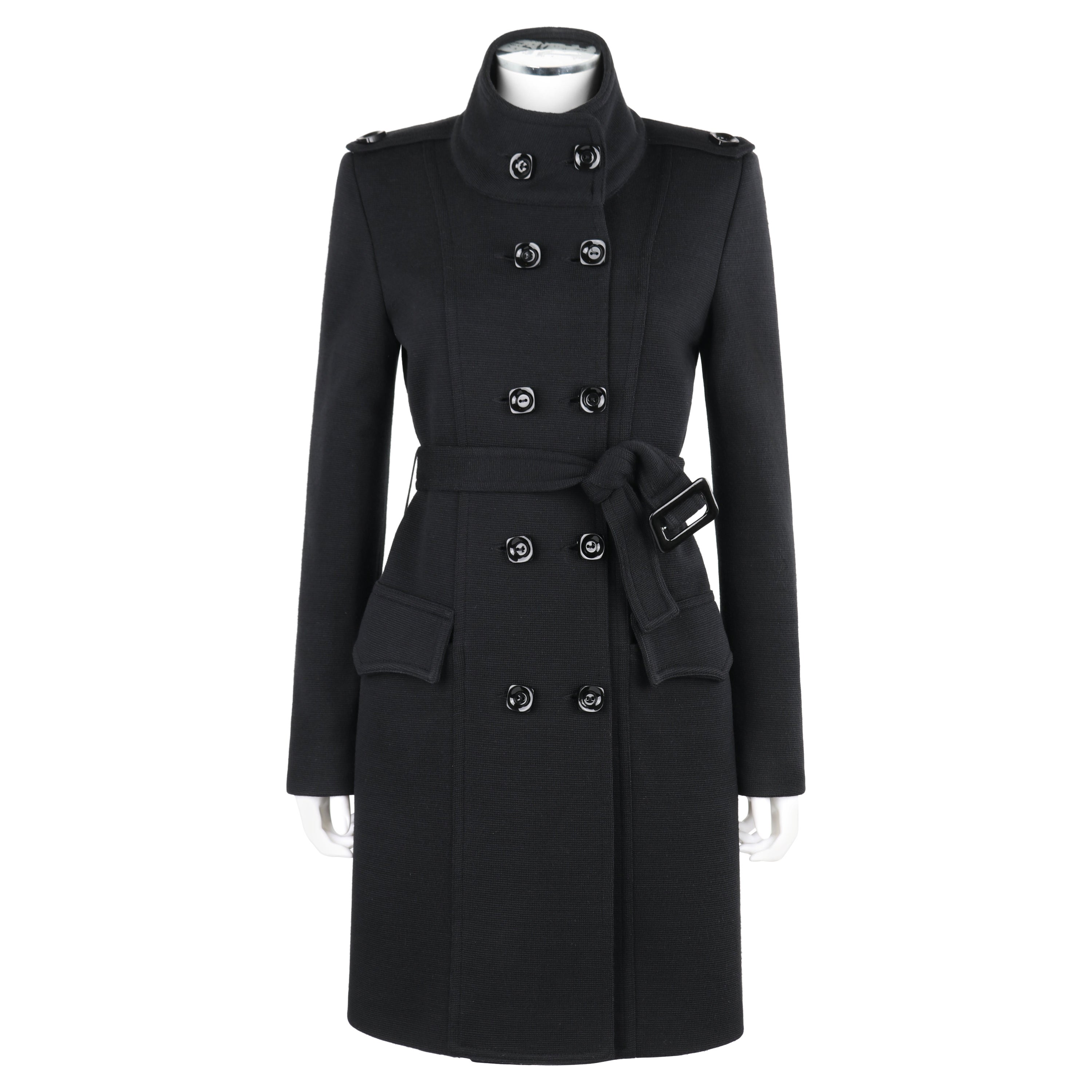ALEXANDER McQUEEN c.1996 Manteau noir à double boutonnage structuré avec ceinture