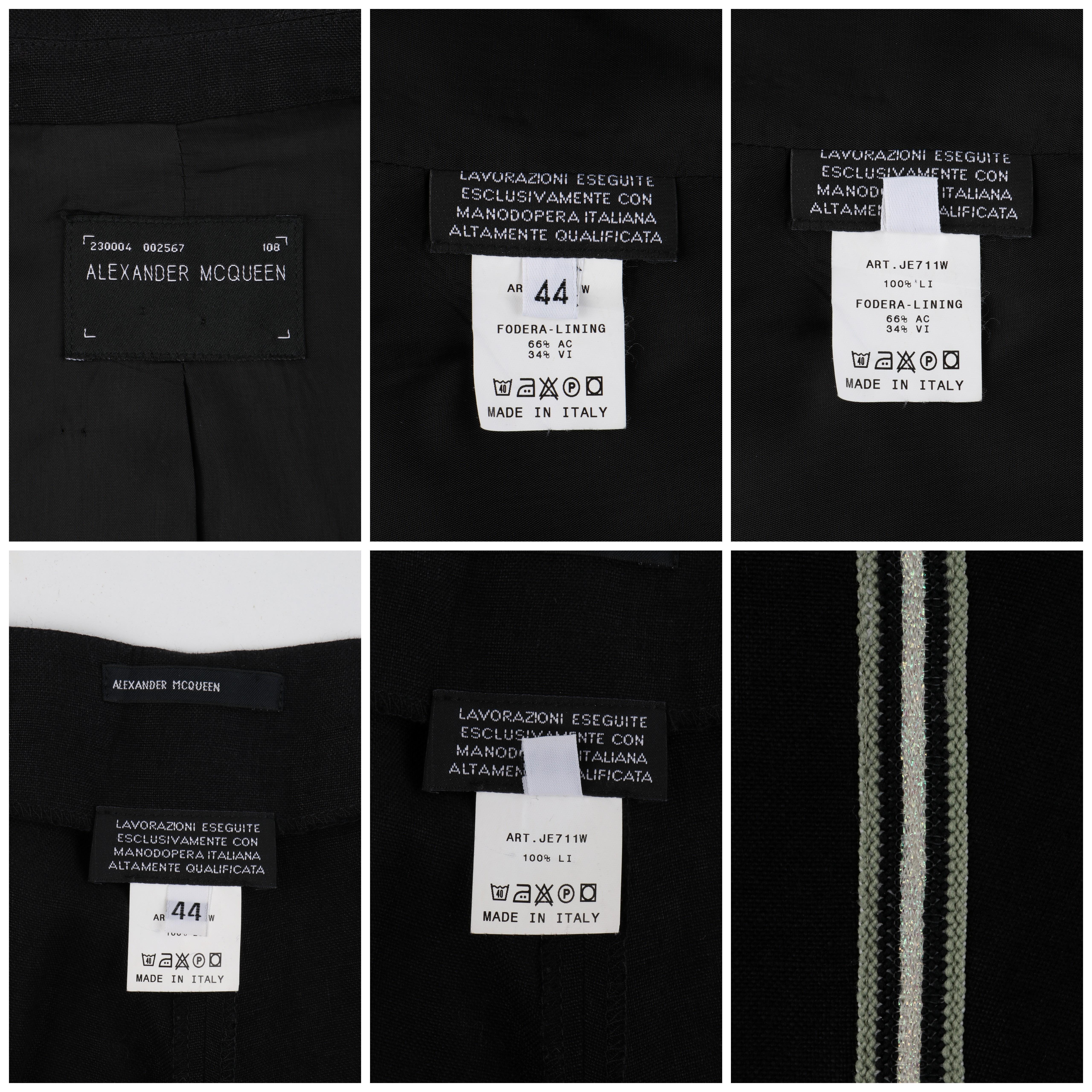 ALEXANDER McQUEEN c.1996 Black Linen Stripe Detail Blazer Trouser Pant Suit Set For Sale 6