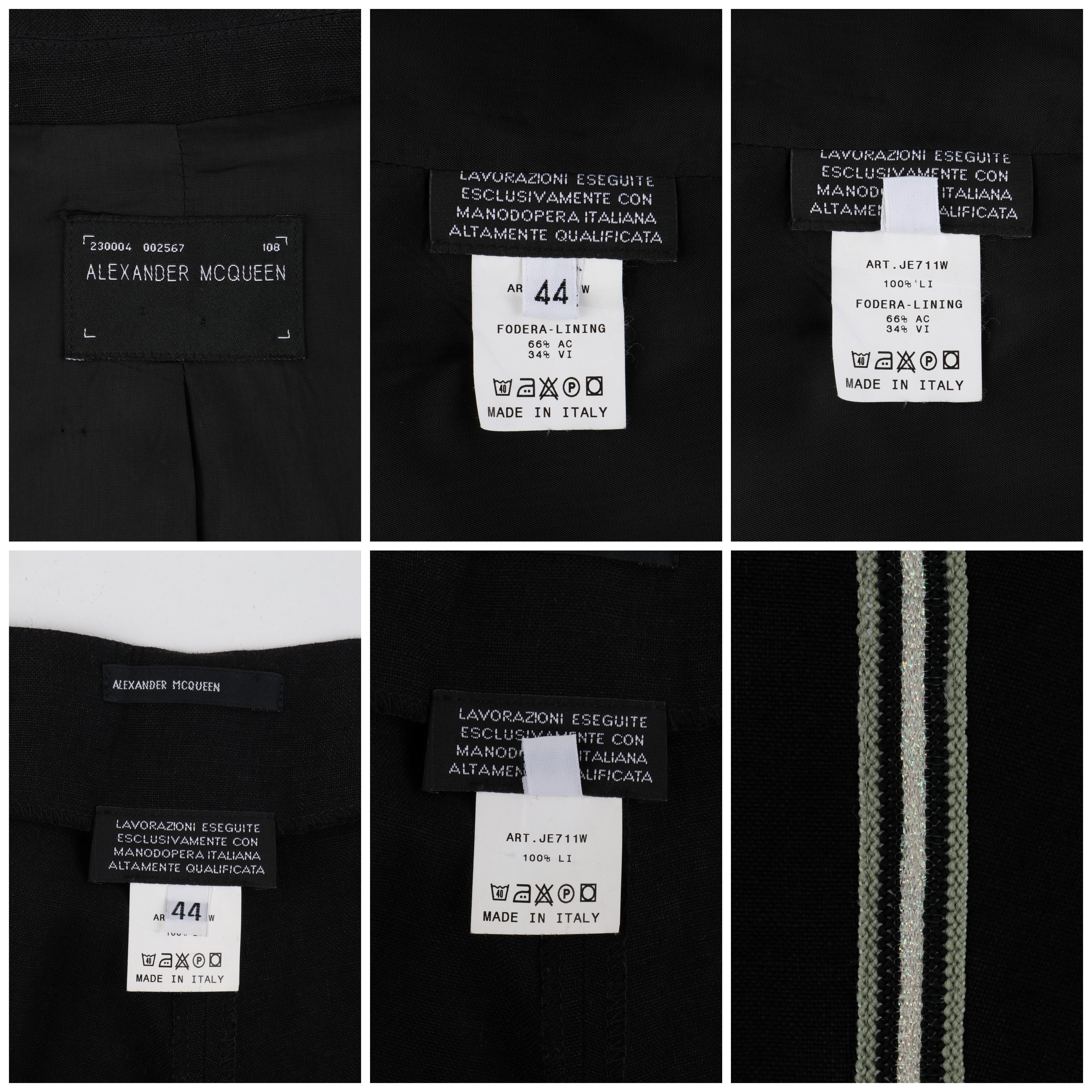 ALEXANDER McQueen c.1996 Blazer in lino nero con dettaglio a righe, pantaloni e completi. in vendita 5