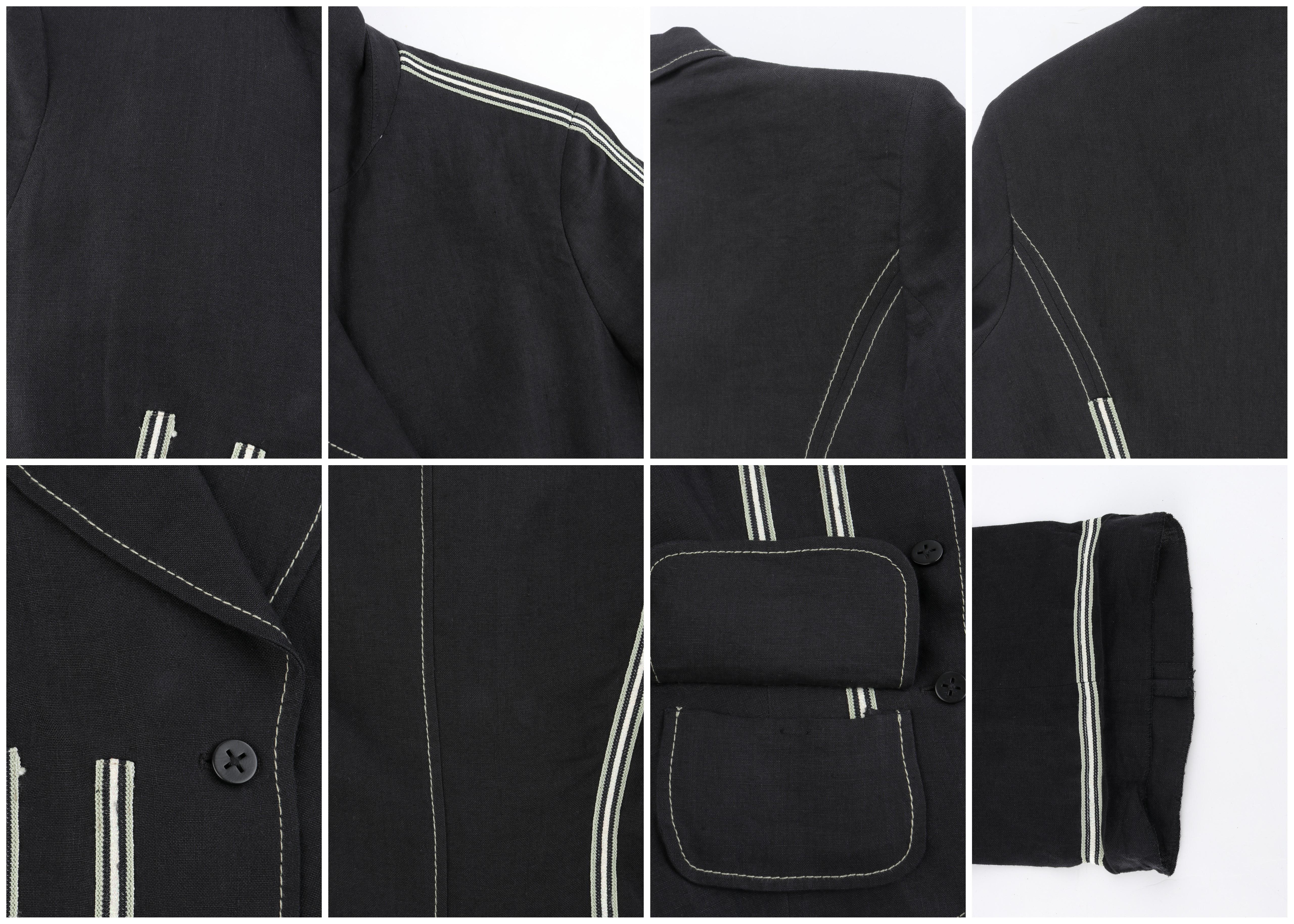 ALEXANDER McQUEEN c.1996 Black Linen Stripe Detail Blazer Trouser Pant Suit Set For Sale 7
