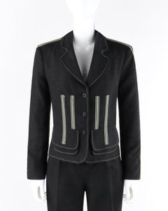 ALEXANDER McQUEEN c.1996 Black Linen Stripe Detail Blazer Trouser Pant Suit Set