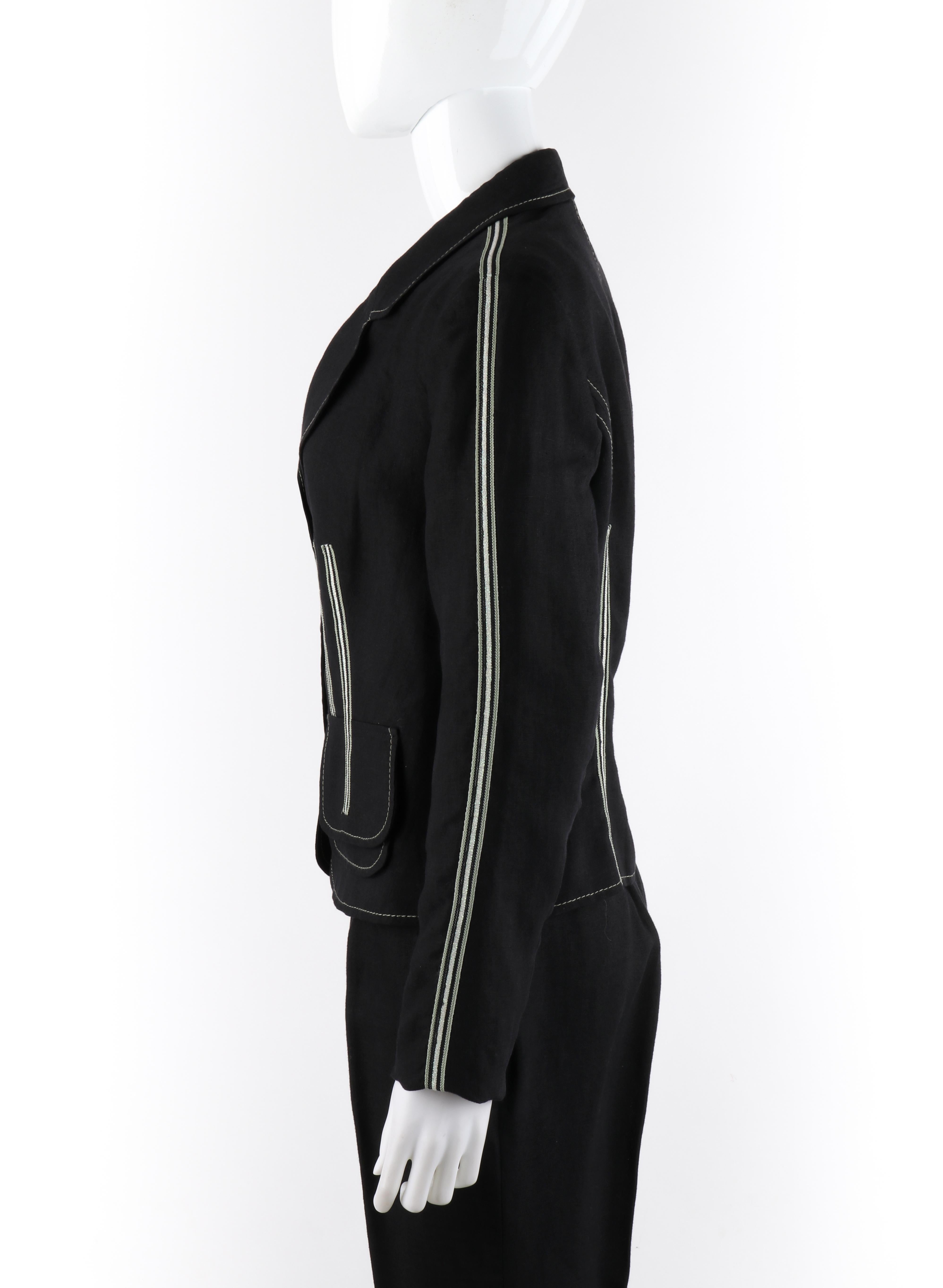 ALEXANDER McQUEEN c.1996 Black Linen Stripe Detail Blazer Trouser Pant Suit Set For Sale 1