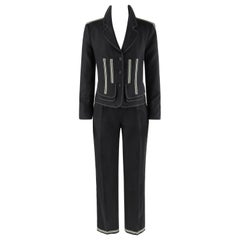 ALEXANDER McQUEEN c.1996 Black Linen Stripe Detail Blazer Trouser Pant Suit Set