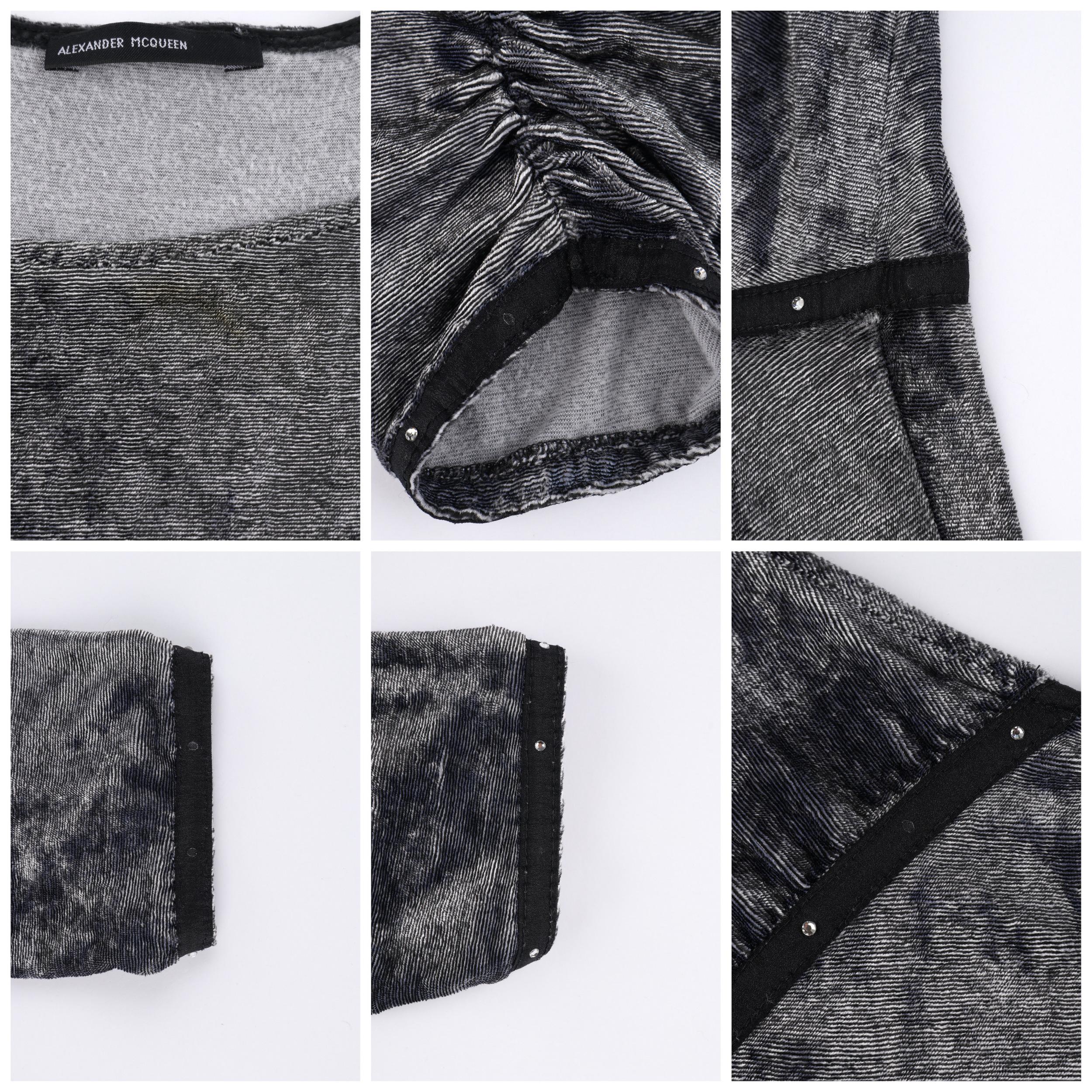 ALEXANDER McQUEEN c.1996 Gray Embellished Crushed Velvet Long Sleeve Top For Sale 4