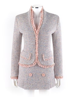 ALEXANDER McQUEEN c.1996 Pink Blue Boucle Tweed Blazer Jacket Mini Skirt Set NWT