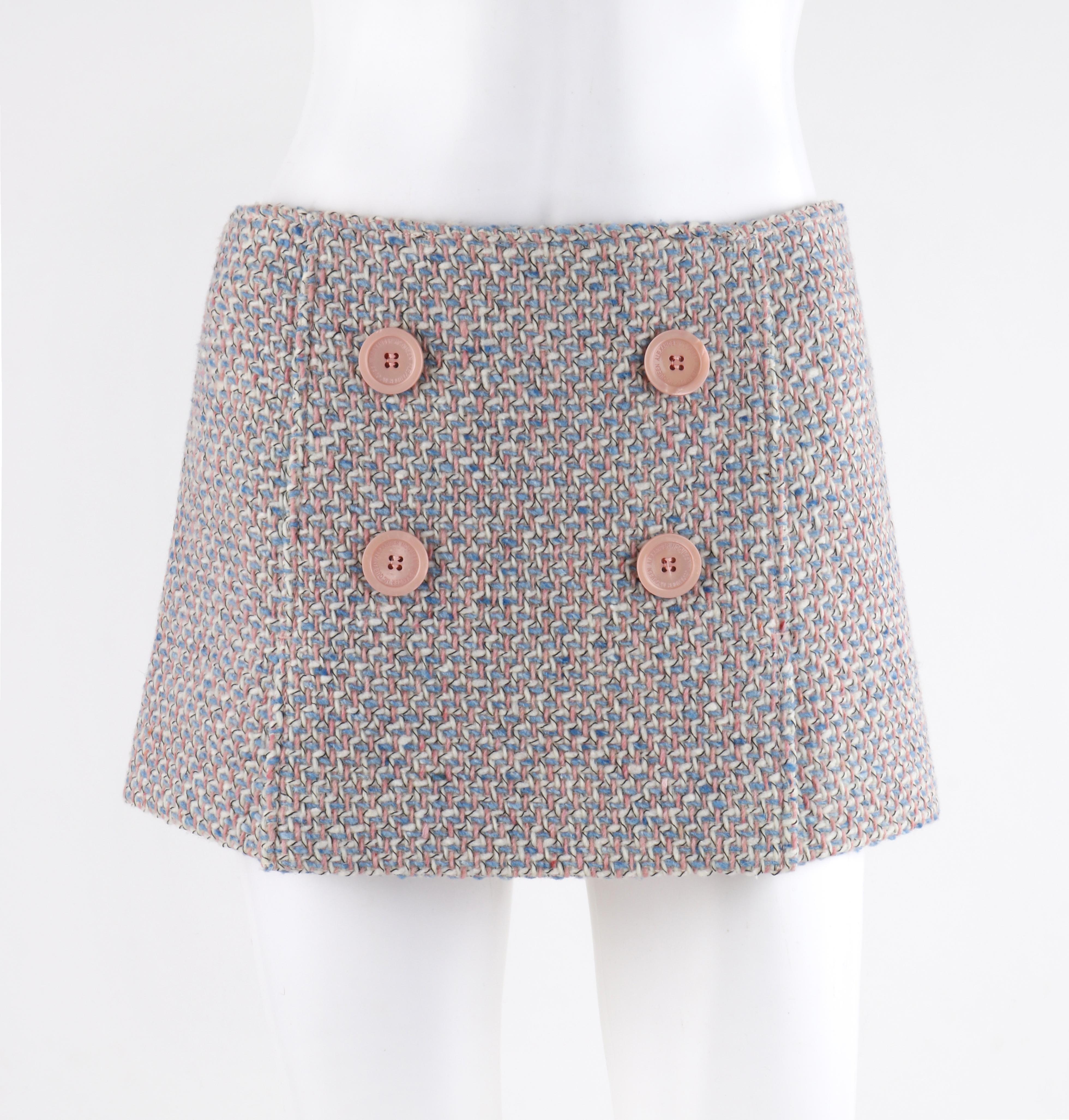 ALEXANDER McQUEEN c.1996 Pink Blue Boucle Tweed Blazer Jacket Mini Skirt Set NWT In Good Condition For Sale In Thiensville, WI