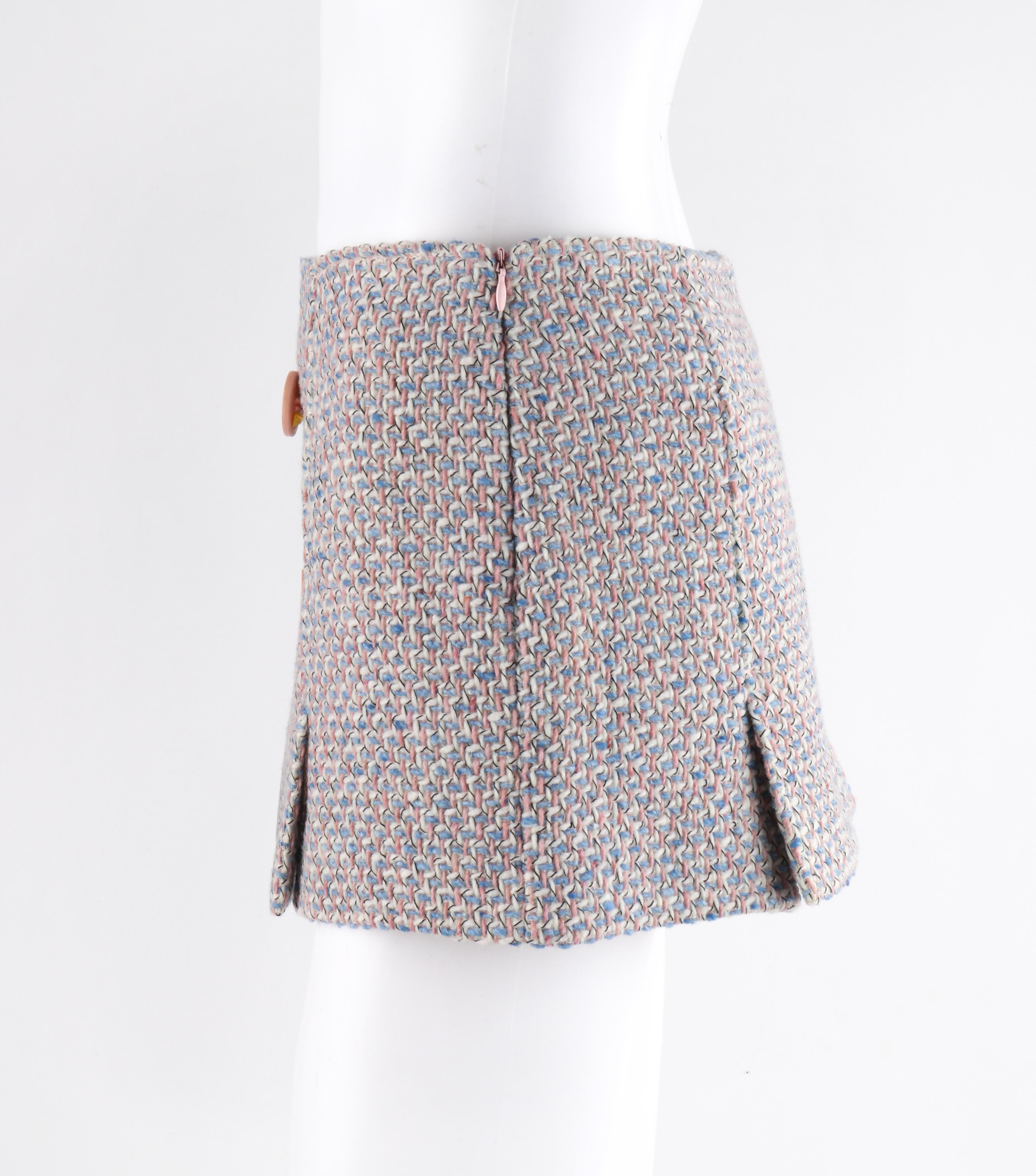 ALEXANDER McQUEEN c.1996 Pink Blue Boucle Tweed Blazer Jacket Mini Skirt Set NWT For Sale 1