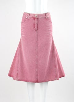 ALEXANDER McQUEEN c.1996 Pink Denim Structured Fit Midi Flared Pencil Skirt