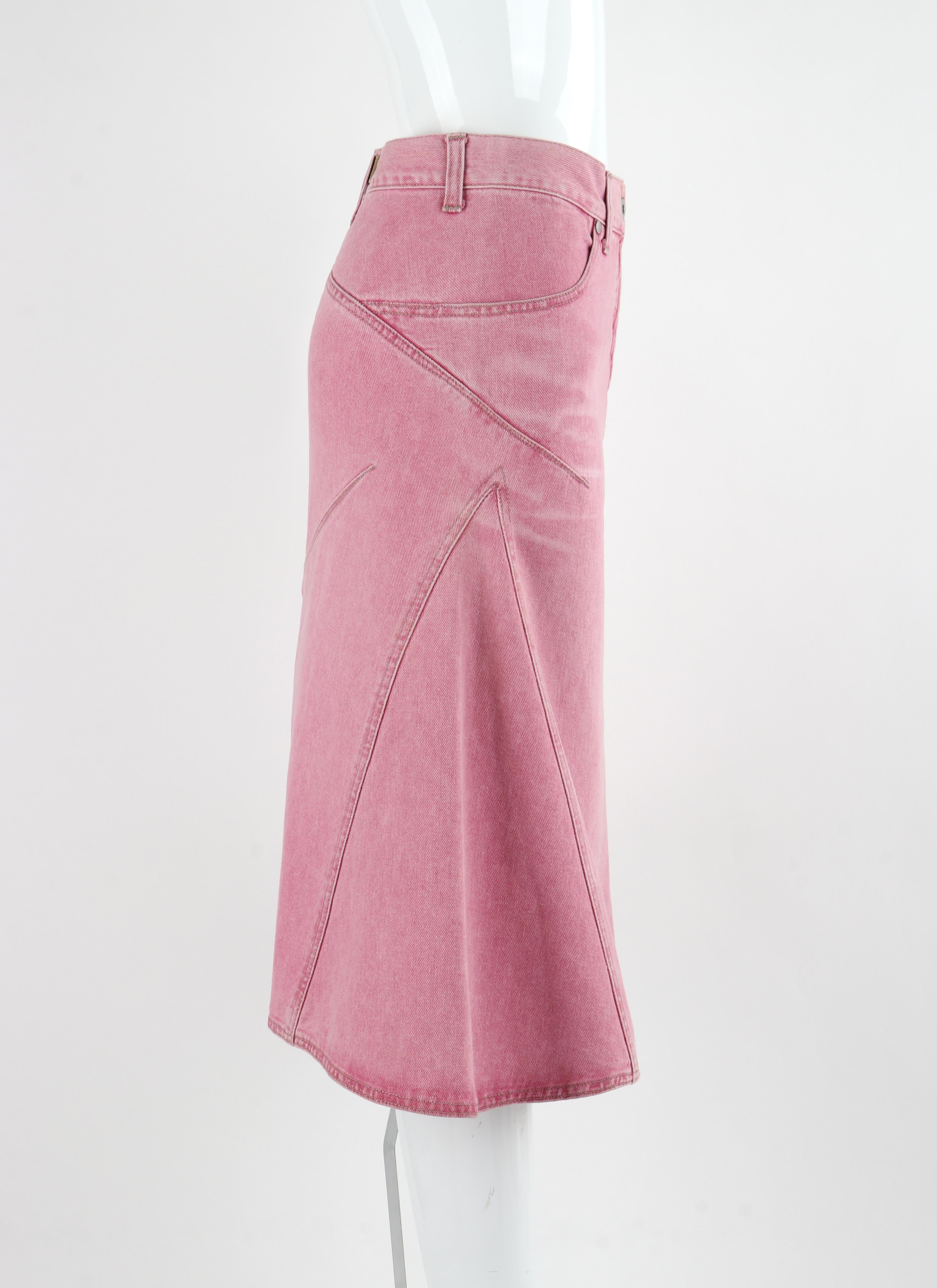 Women's ALEXANDER McQUEEN c.1996 Pink Denim Structured Fit Midi Flared Pencil Skirt For Sale
