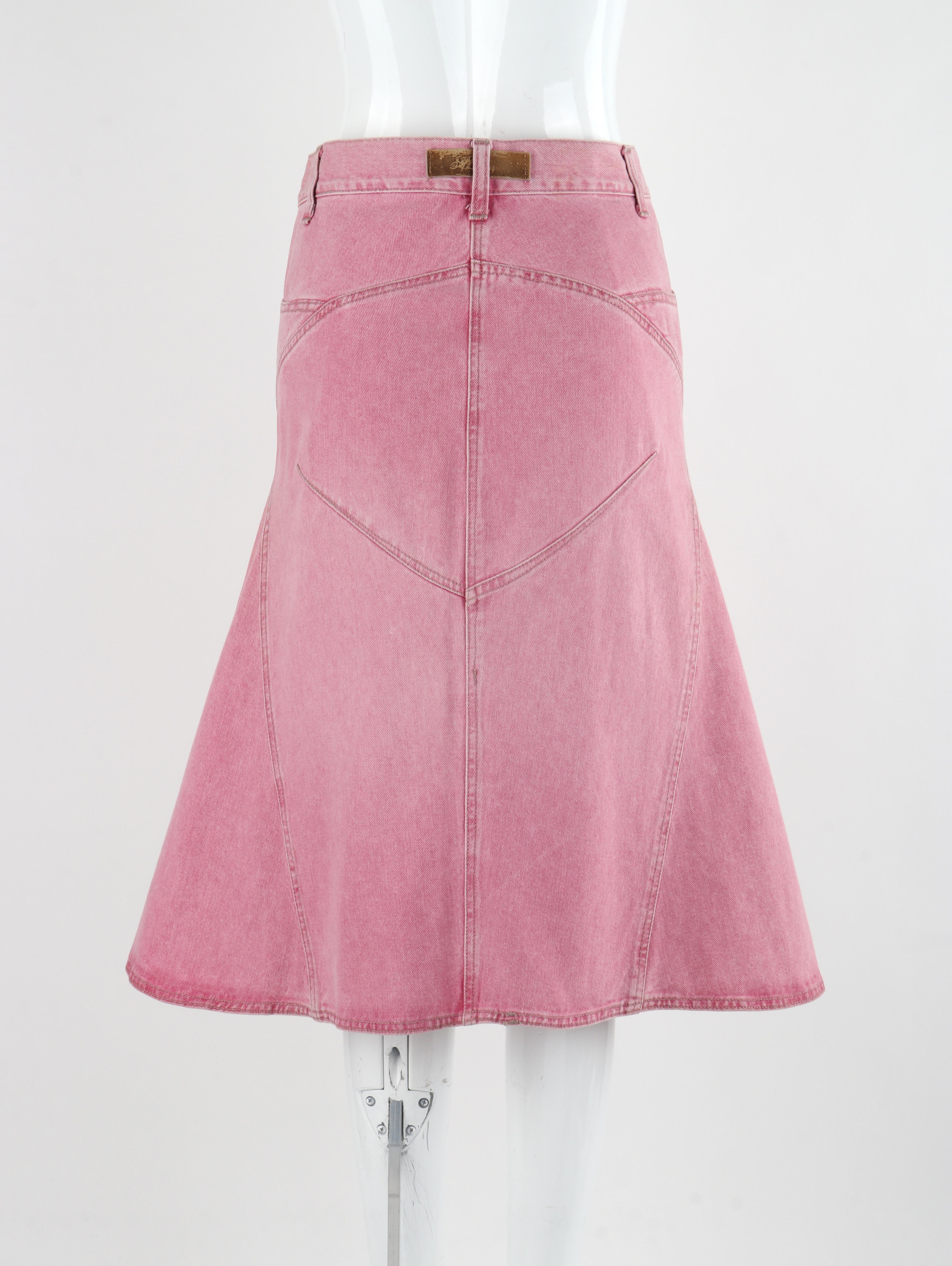 ALEXANDER McQUEEN c.1996 Pink Denim Structured Fit Midi Flared Pencil Skirt For Sale 1