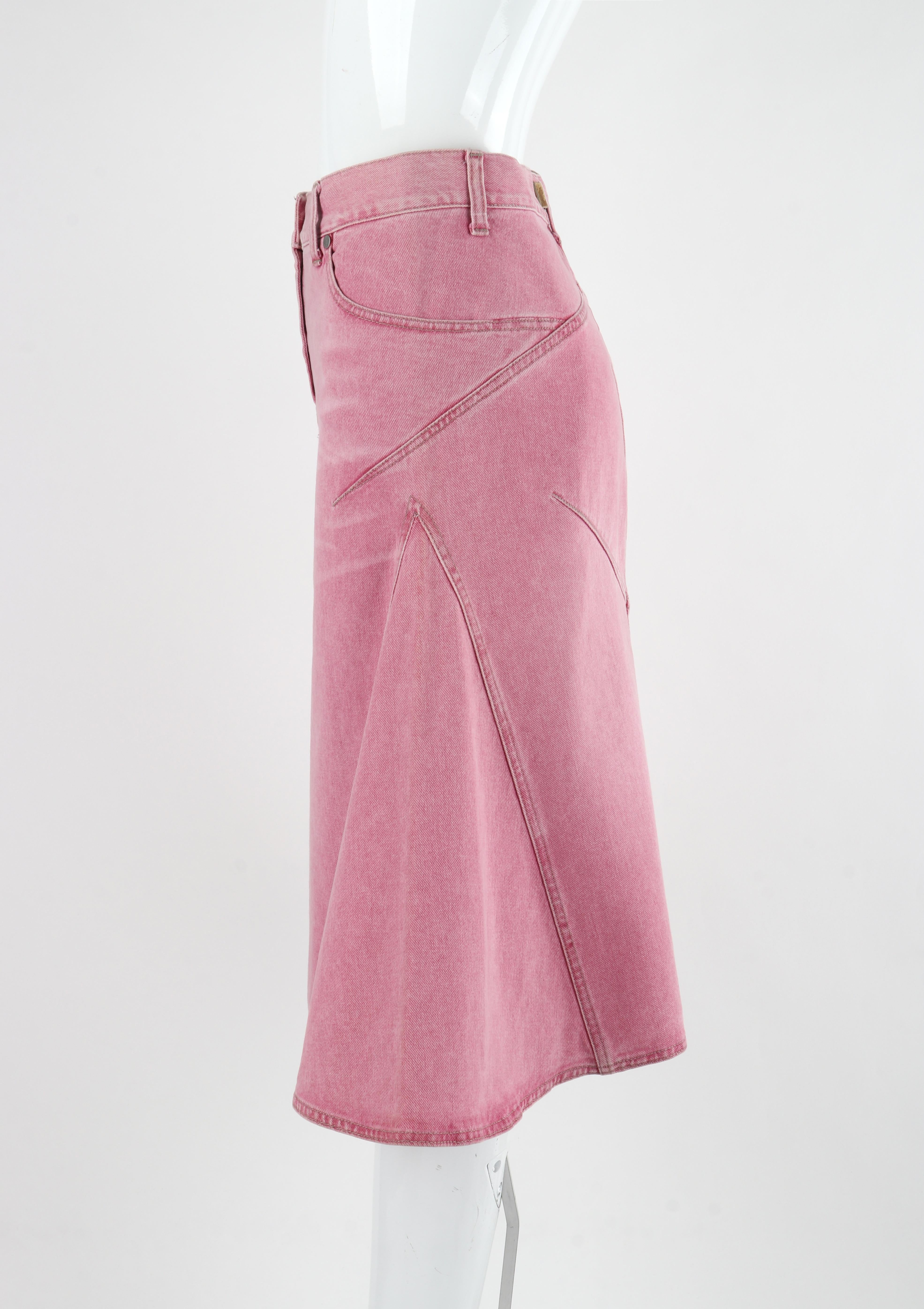 ALEXANDER McQUEEN c.1996 Pink Denim Structured Fit Midi Flared Pencil Skirt For Sale 2