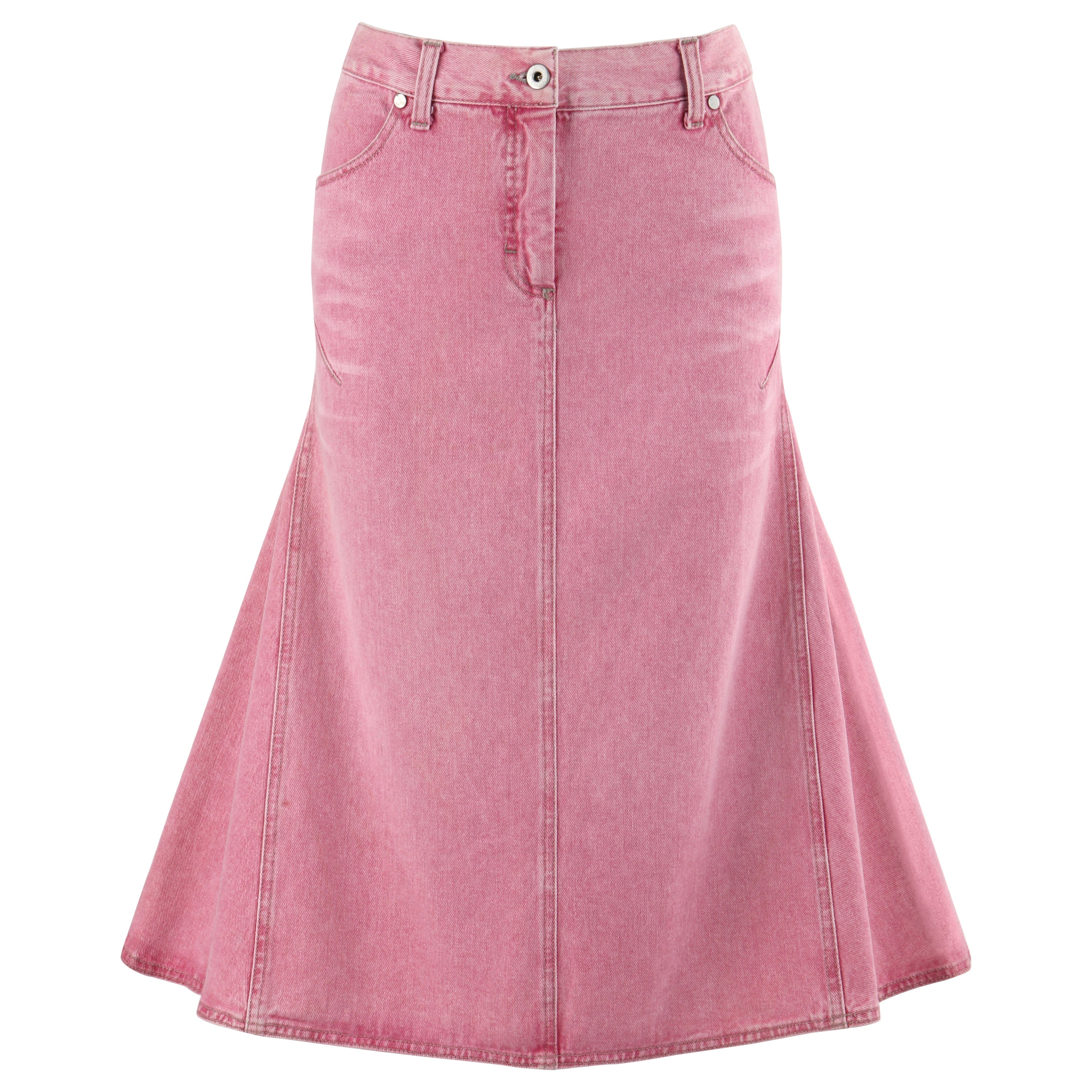 Alexander McQueen c.1996 Gonna a matita svasata midi strutturata in denim rosa