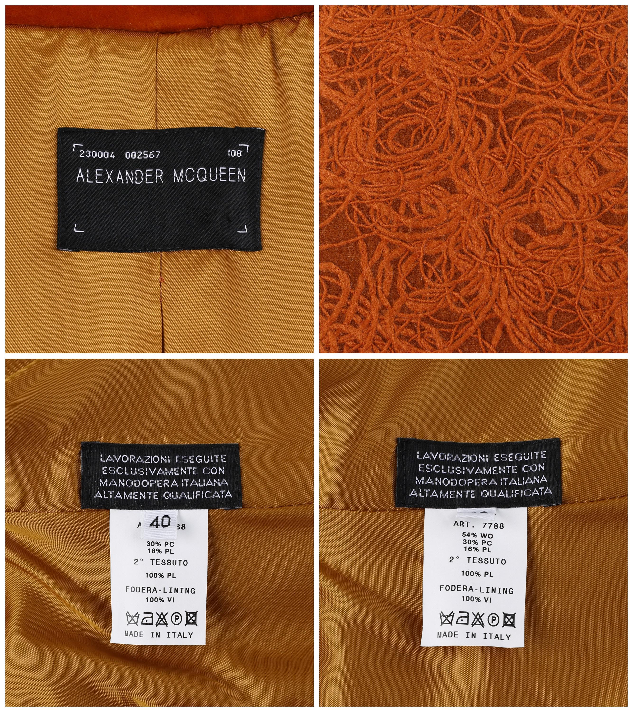 Alexander McQueen c.1996 Rust Orange Textured Wool Tailored Dress Jacket Coat  For Sale 6