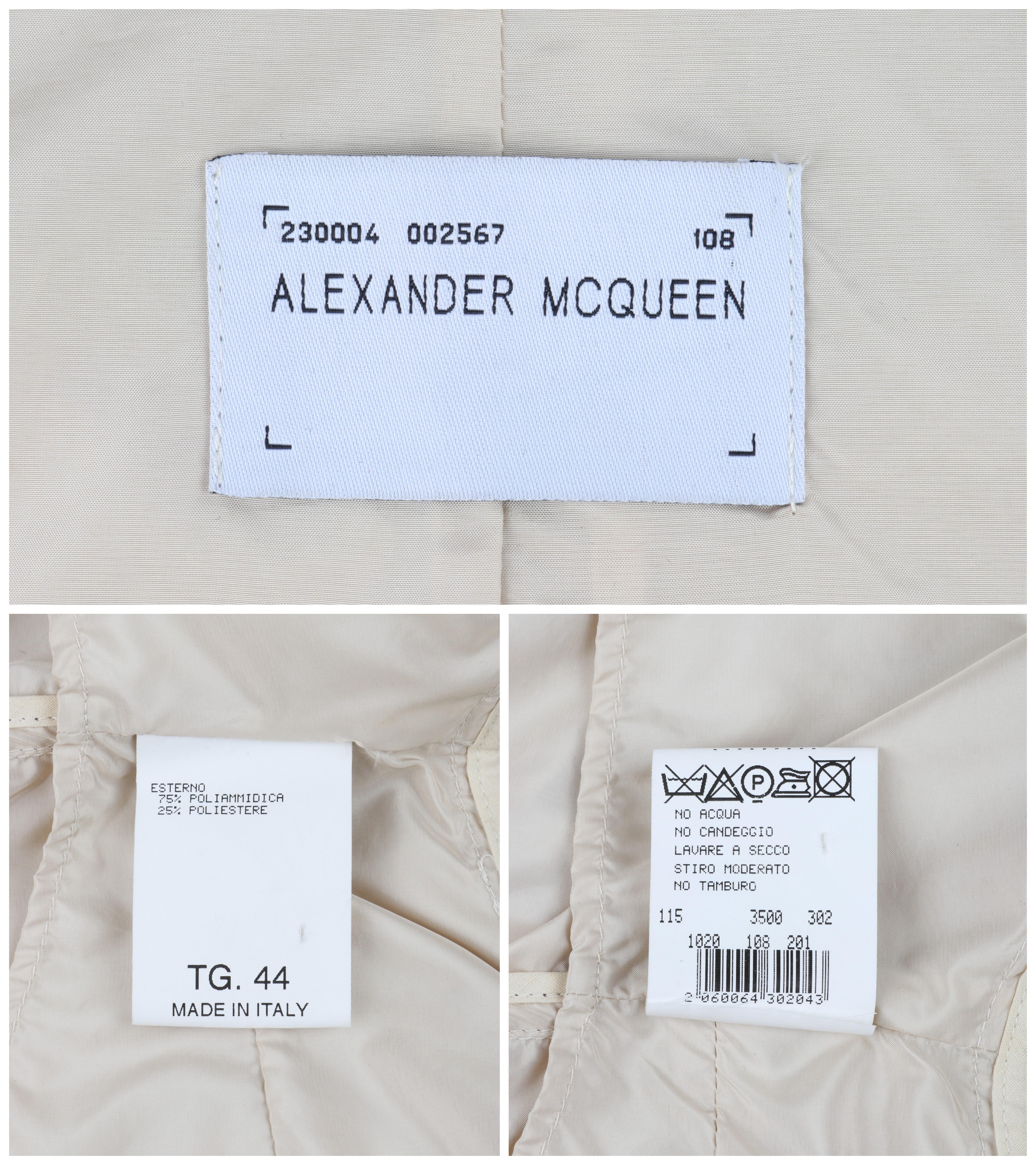 ALEXANDER McQUEEN c.1996 Vtg Beige Leather Accent Western Trench Coat Overcoat  For Sale 8
