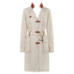 ALEXANDER McQUEEN c.1996 Vtg Beige Leather Accent Western Trench Coat Overcoat