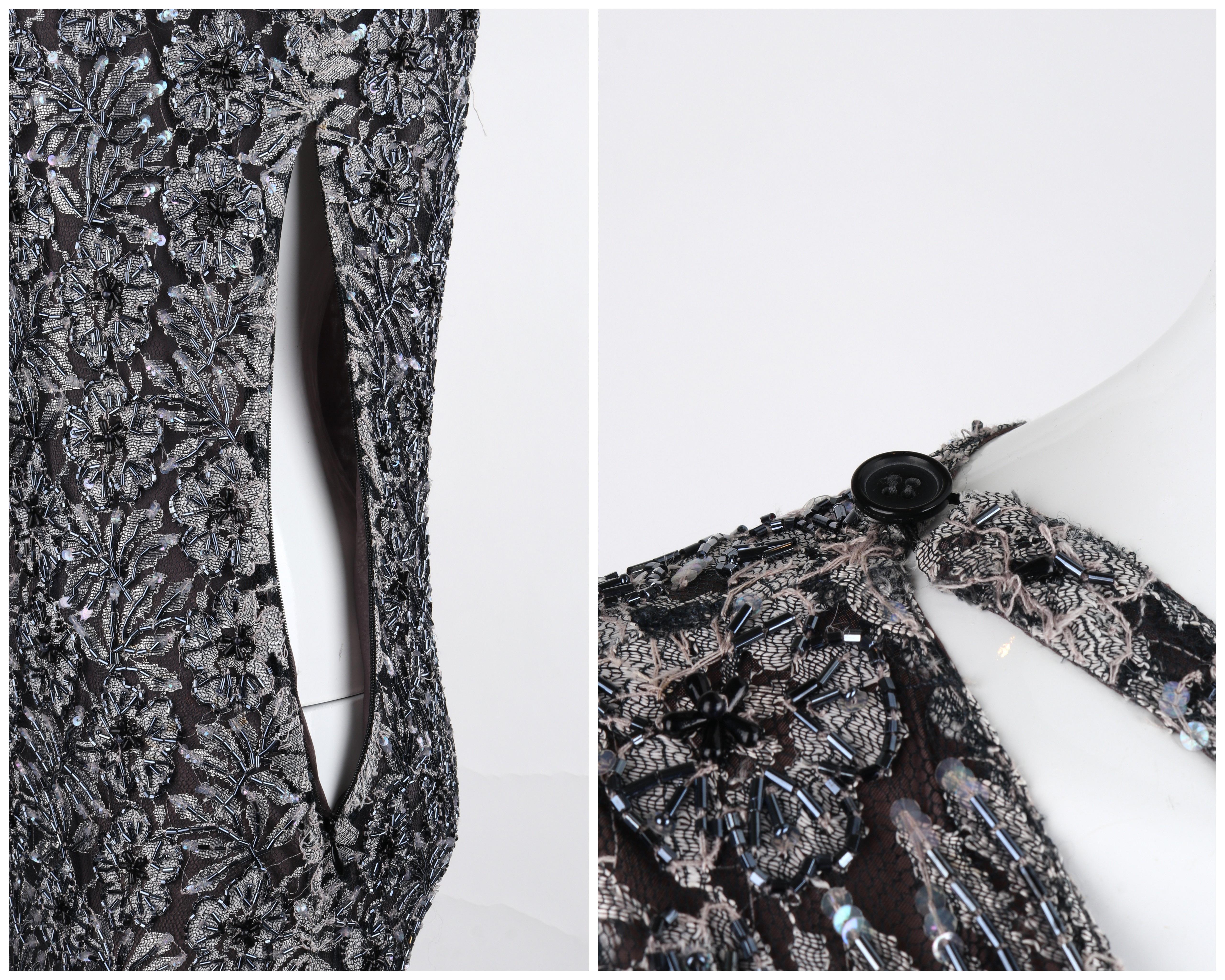 ALEXANDER McQUEEN c.1999 Vtg Grey Sequin Beaded Lace Embellished Cutout Dress For Sale 6