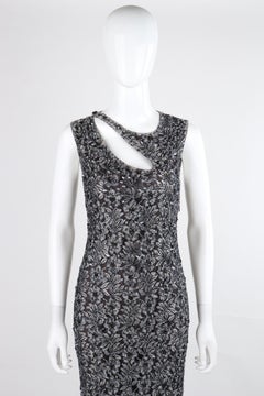 ALEXANDER McQUEEN c.1999 Vtg Grey Sequin Beaded Lace Embellished Cutout Dress
