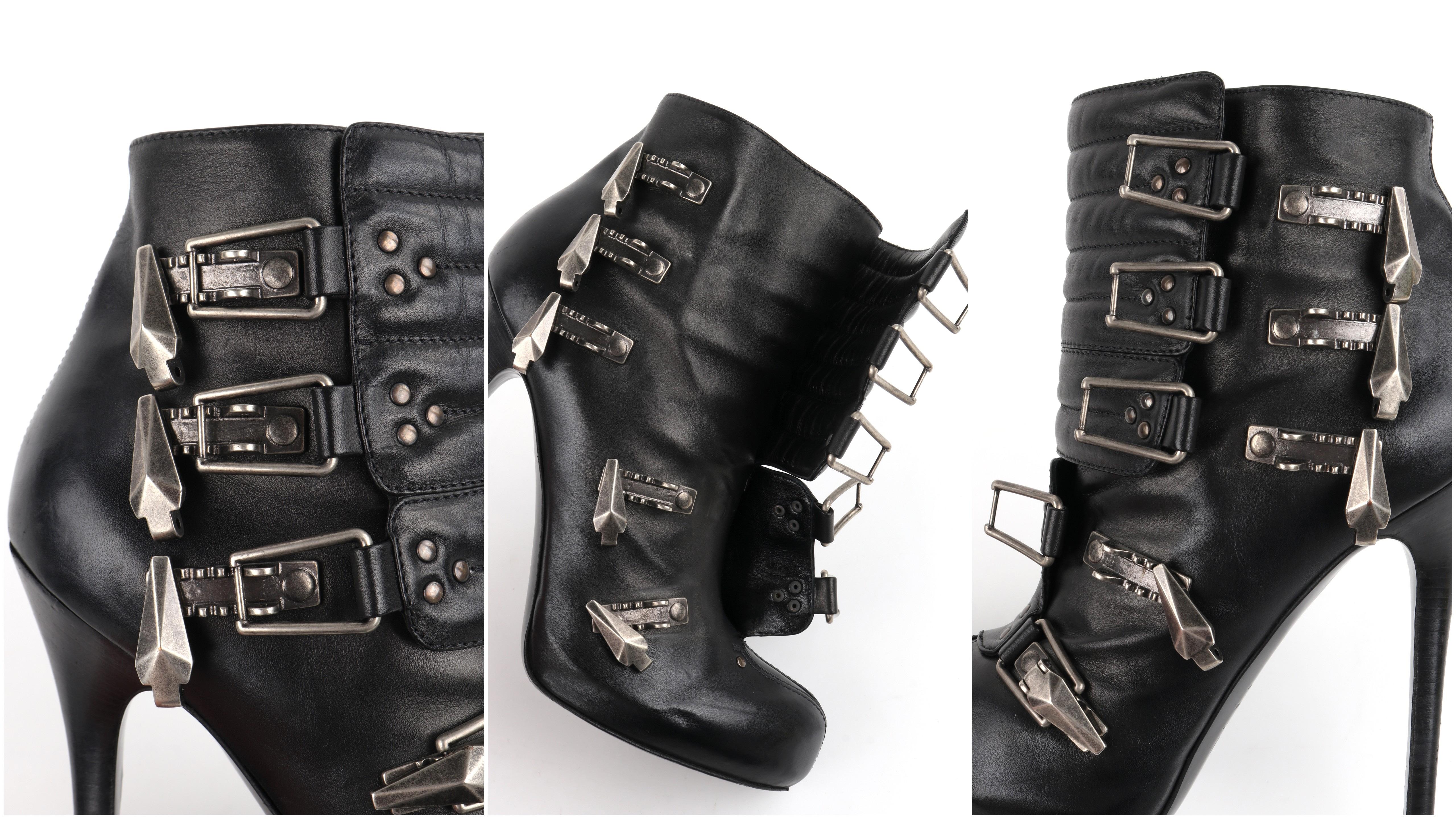 ALEXANDER McQUEEN c.2000s Black Leather Metal Ski Boot Closure