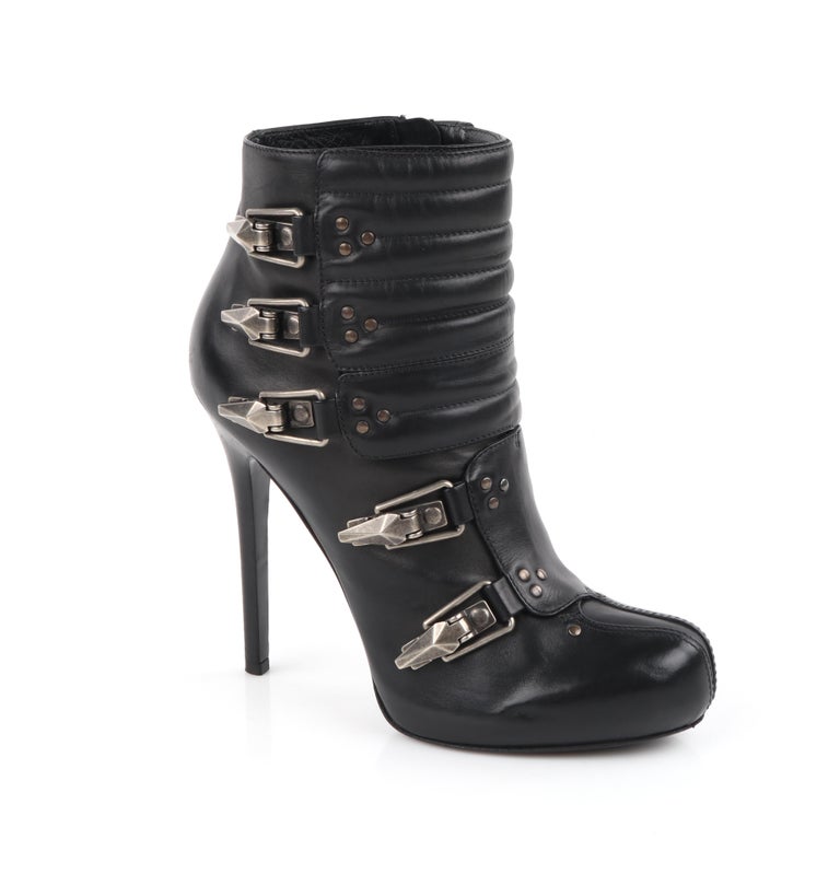 ALEXANDER McQUEEN c.2000s Black Leather Metal Ski Boot Closure
