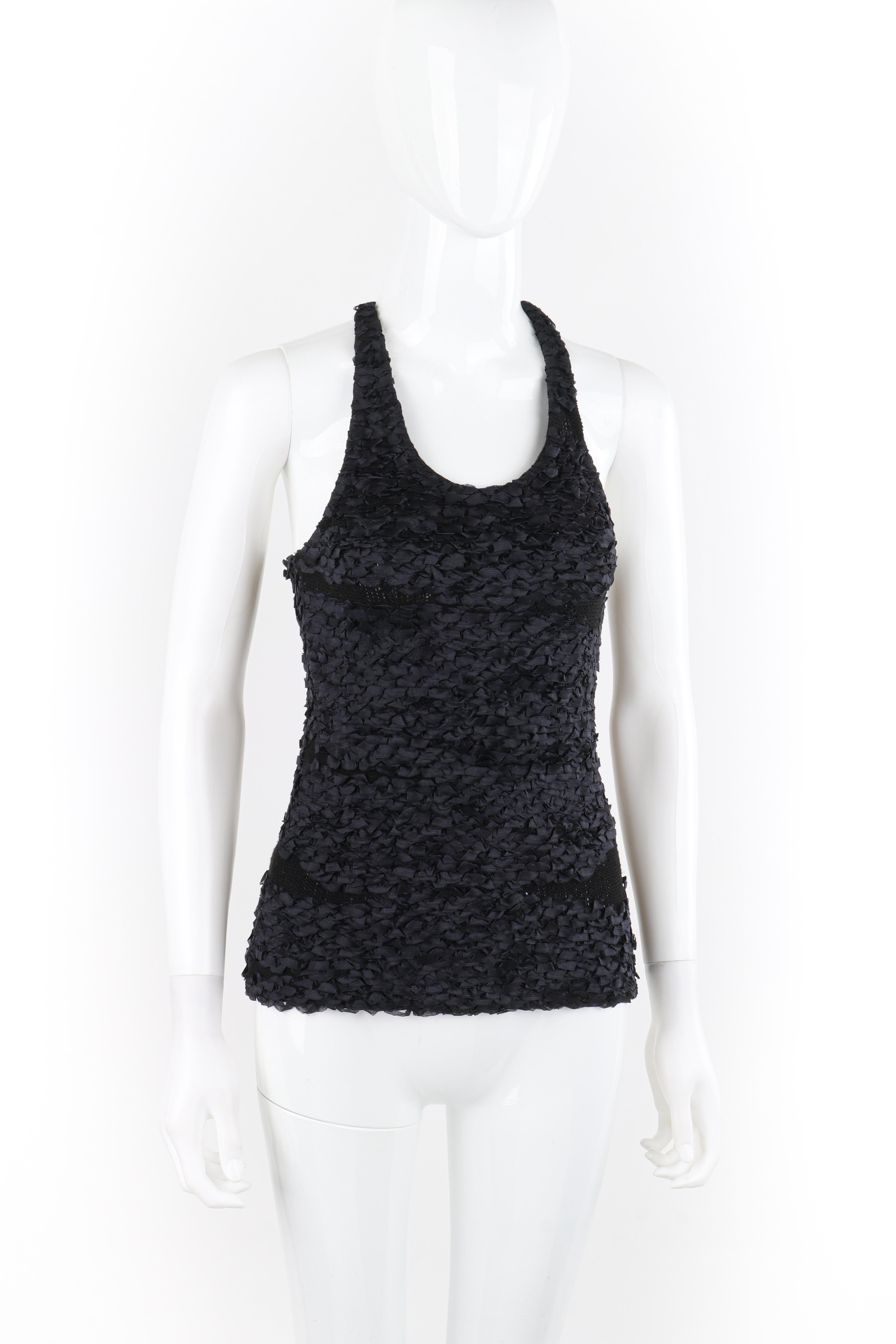 ALEXANDER McQUEEN c.2000s Black Silk Stretch Knit Ribbon Racerback Tank Top In Good Condition For Sale In Thiensville, WI
