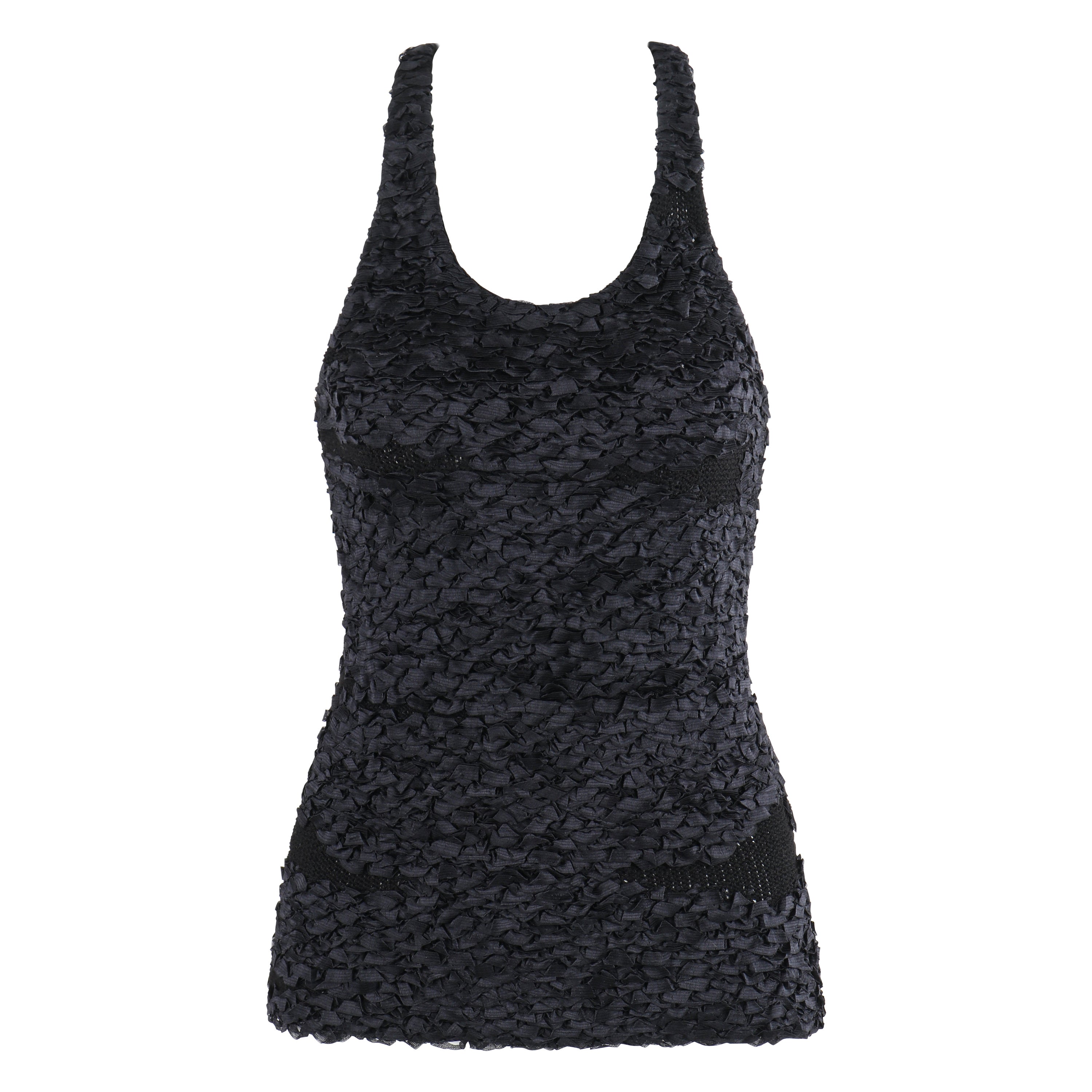ALEXANDER McQUEEN c.2000s Black Silk Stretch Knit Ribbon Racerback Tank Top