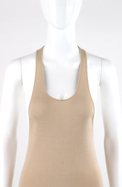 ALEXANDER McQUEEN c.2000’s Tan Scoop Neck Low Cut Side Racerback Knit Tank Top
