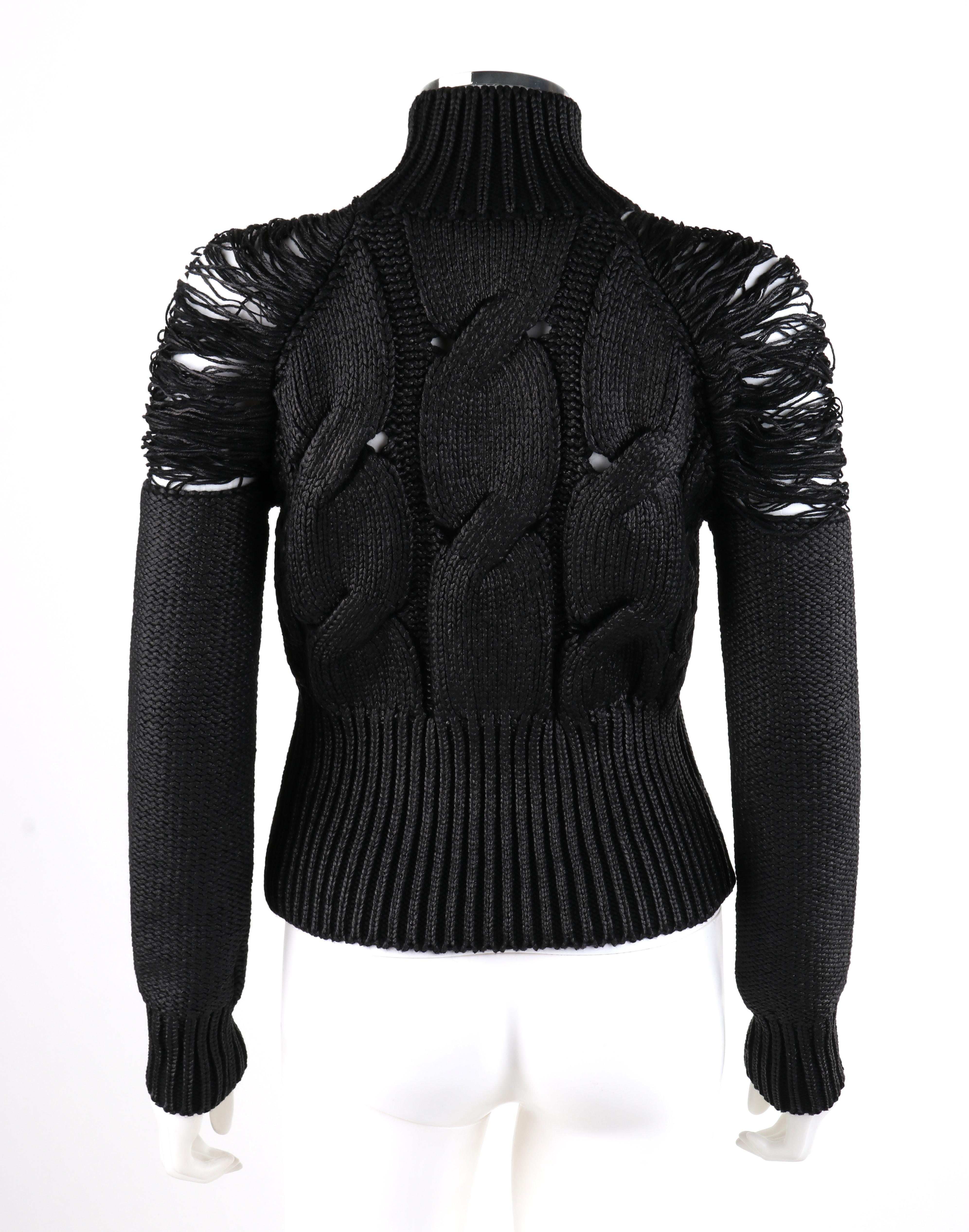 ALEXANDER McQUEEN c.2001 Black Metallic Glazed Distressed Turtleneck Sweater In Excellent Condition In Thiensville, WI