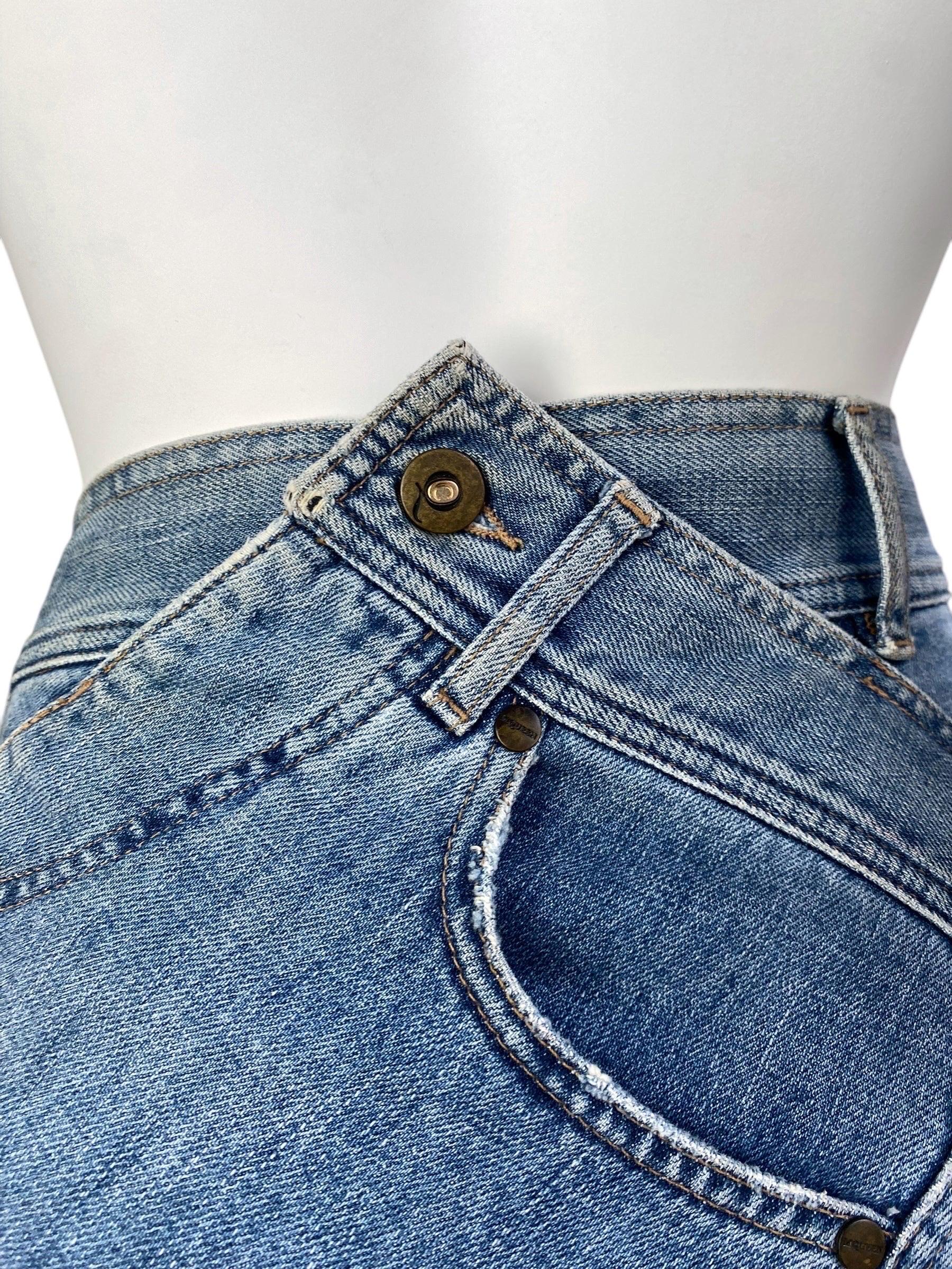 ALEXANDER MCQUEEN c.2003 BLAUER DENIM DECONSTRUCTED ASYMMETRICAL MIDI SKIRT im Angebot 6