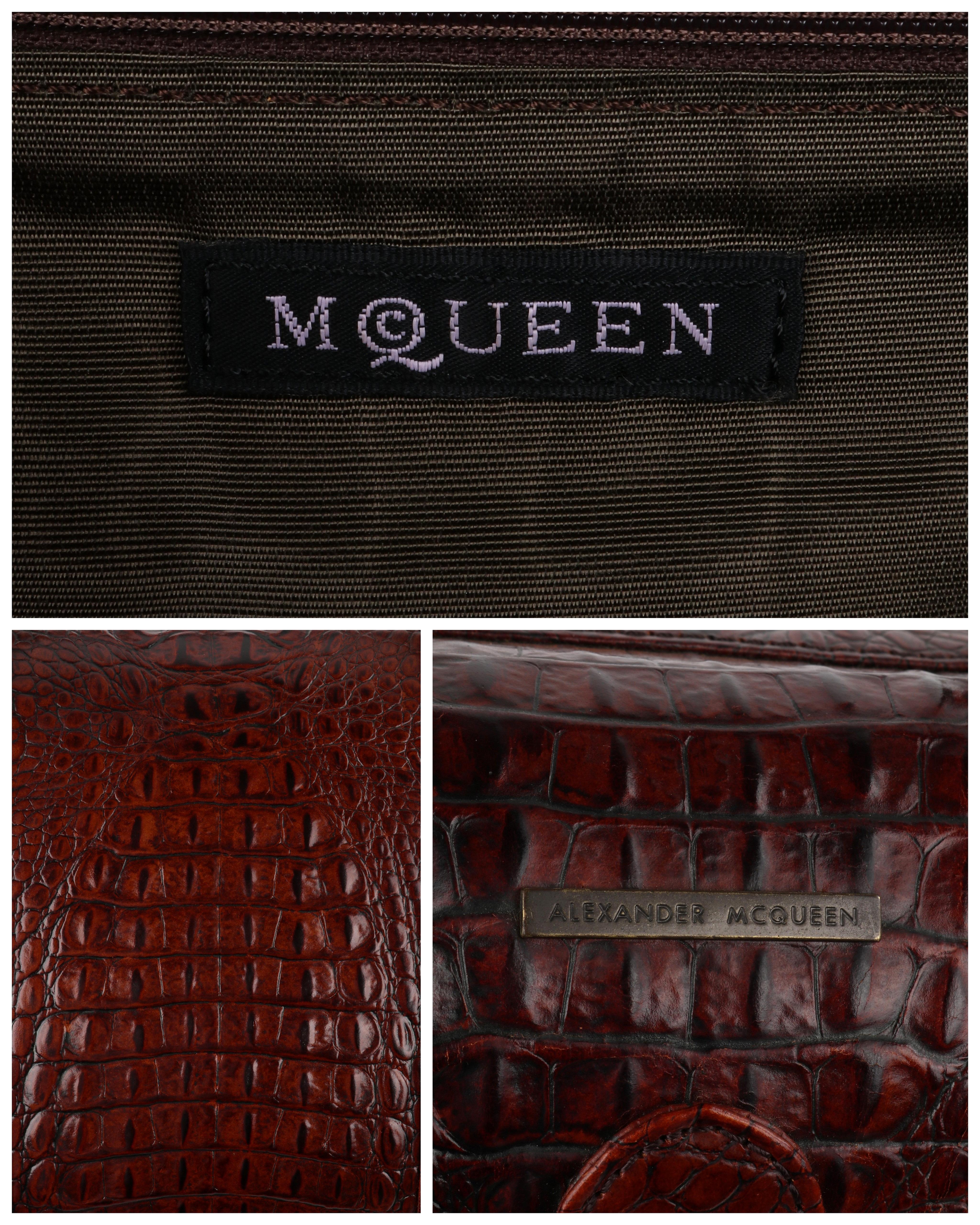 ALEXANDER McQUEEN c.2003 Brown Leather Crocodile Embossed Buckle Box Handbag For Sale 6
