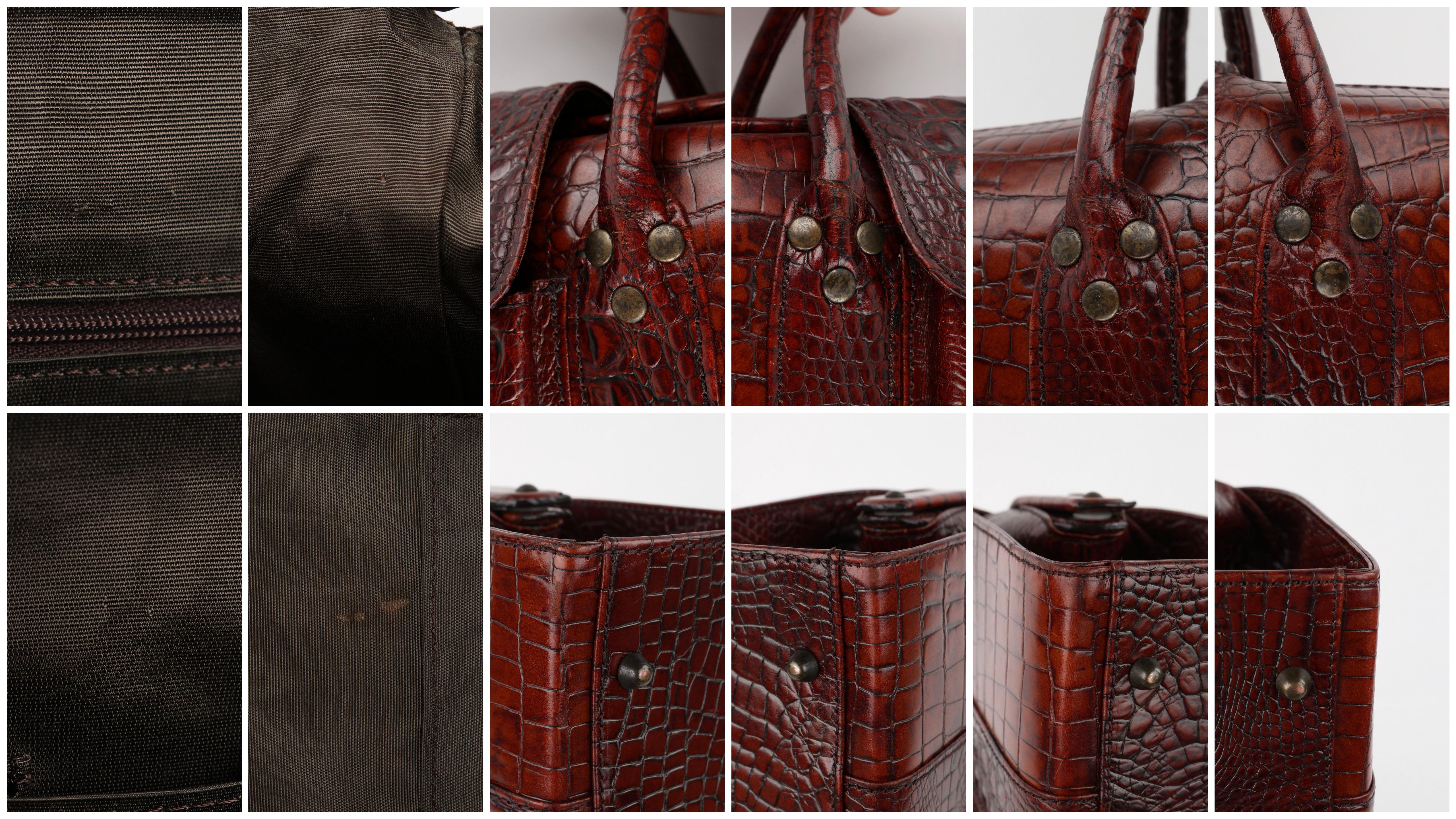 ALEXANDER McQUEEN c.2003 Brown Leather Crocodile Embossed Buckle Box Handbag For Sale 7