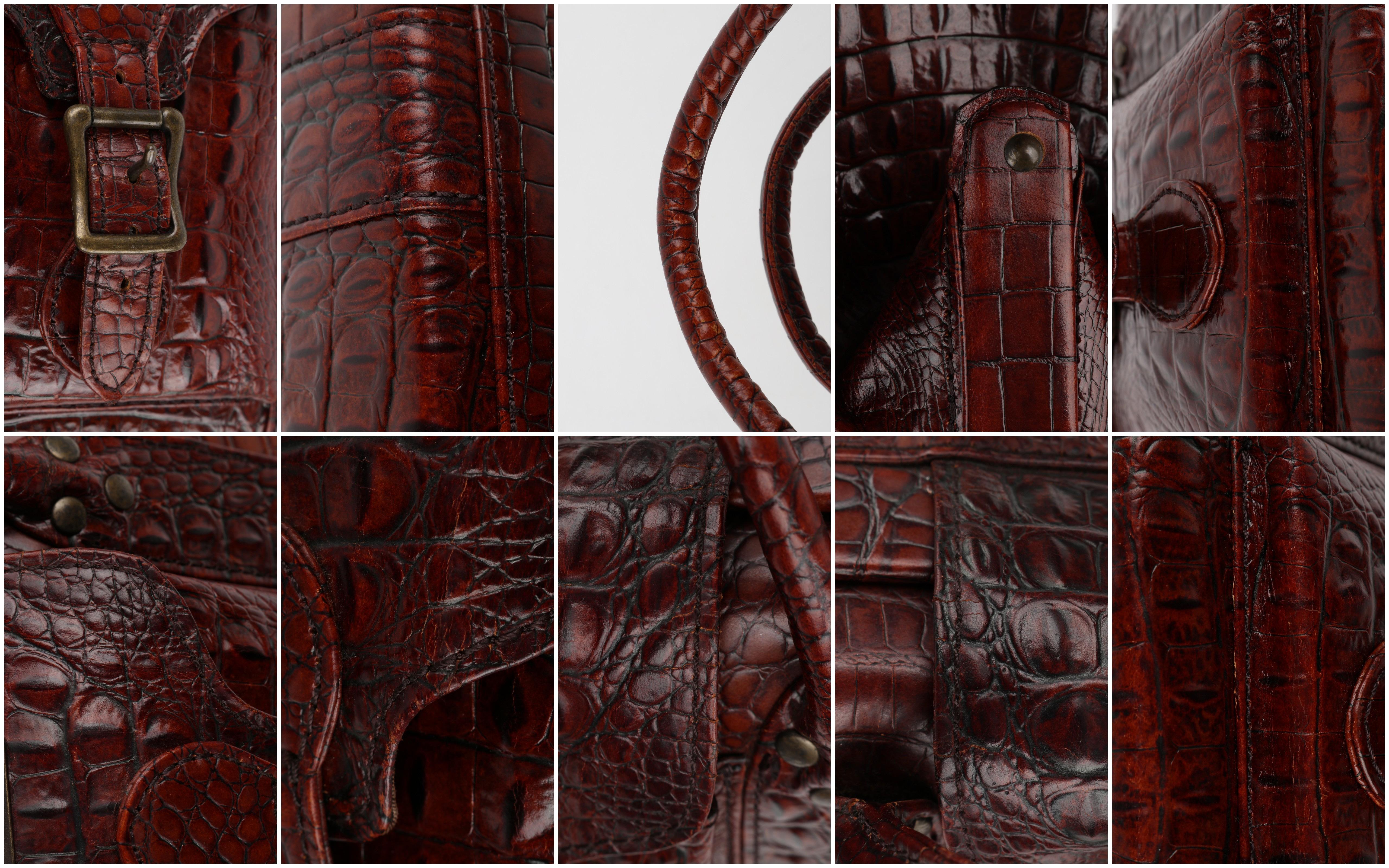 ALEXANDER McQUEEN c.2003 Brown Leather Crocodile Embossed Buckle Box Handbag For Sale 8
