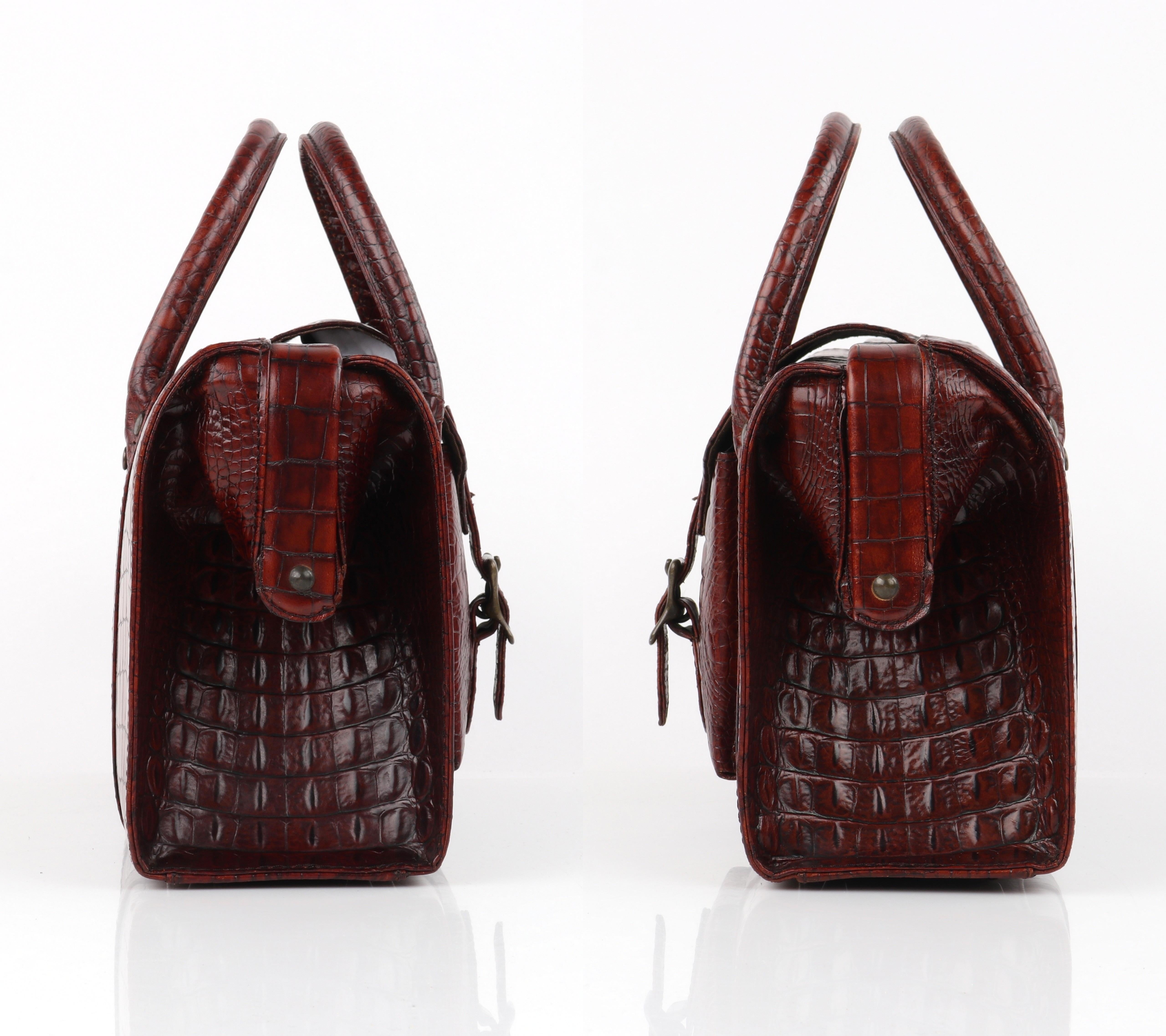 ALEXANDER McQUEEN c.2003 Brown Leather Crocodile Embossed Buckle Box Handbag For Sale 1