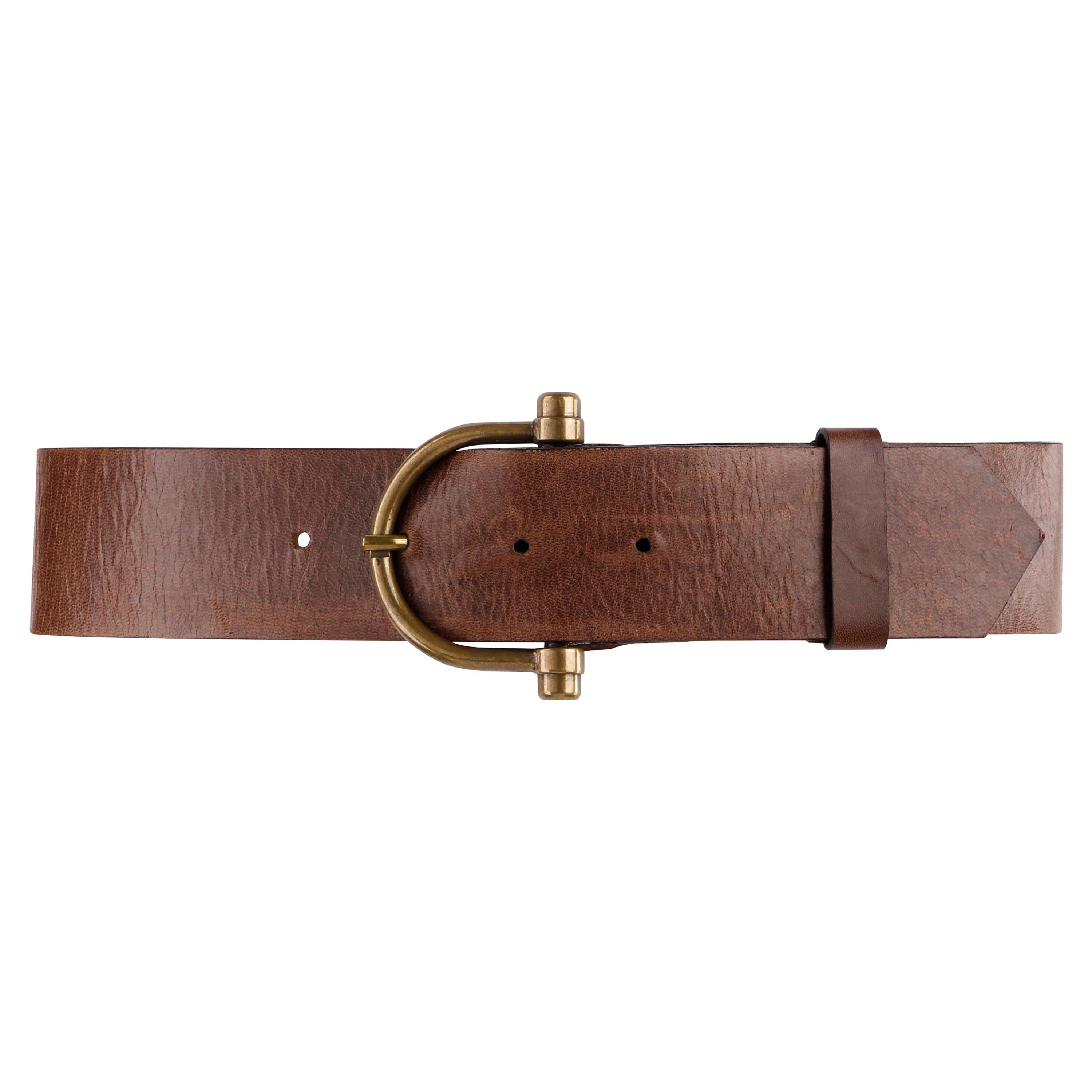 ALEXANDER McQUEEN c.2003 "Irere" Brown 2" Wide Leather Brass Buckle Waist Belt
