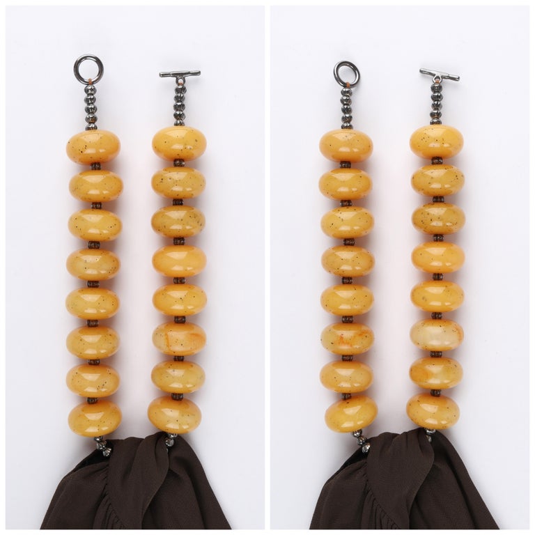 ALEXANDER McQUEEN c.2006 Brown Halter Dress Amber Stone Bead Choker