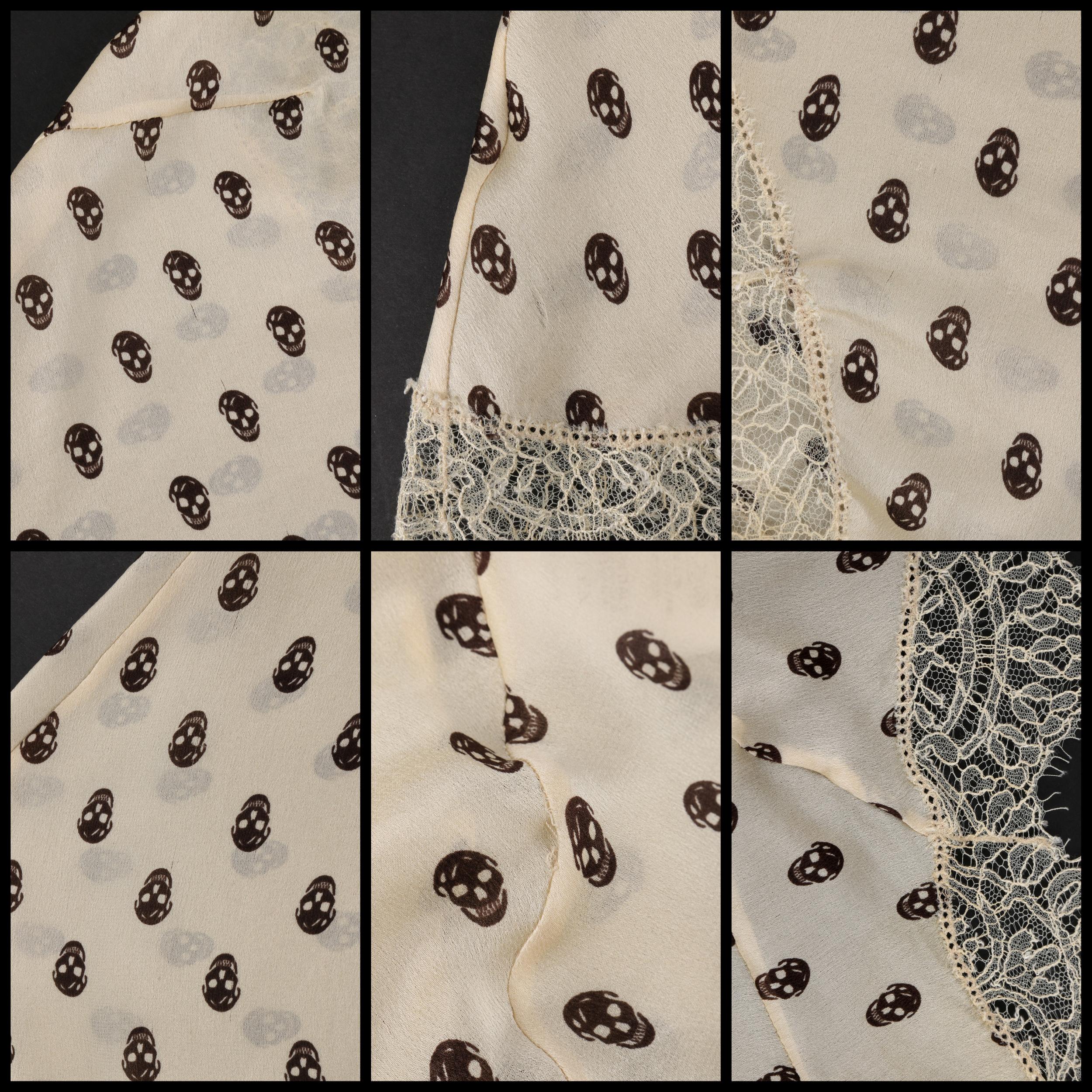 ALEXANDER McQUEEN c.2006 Cream Black Skull Print Lace Silk Tank Top Camisole 4