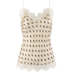 ALEXANDER McQUEEN c.2006 Cream Black Skull Print Lace Silk Tank Top Camisole