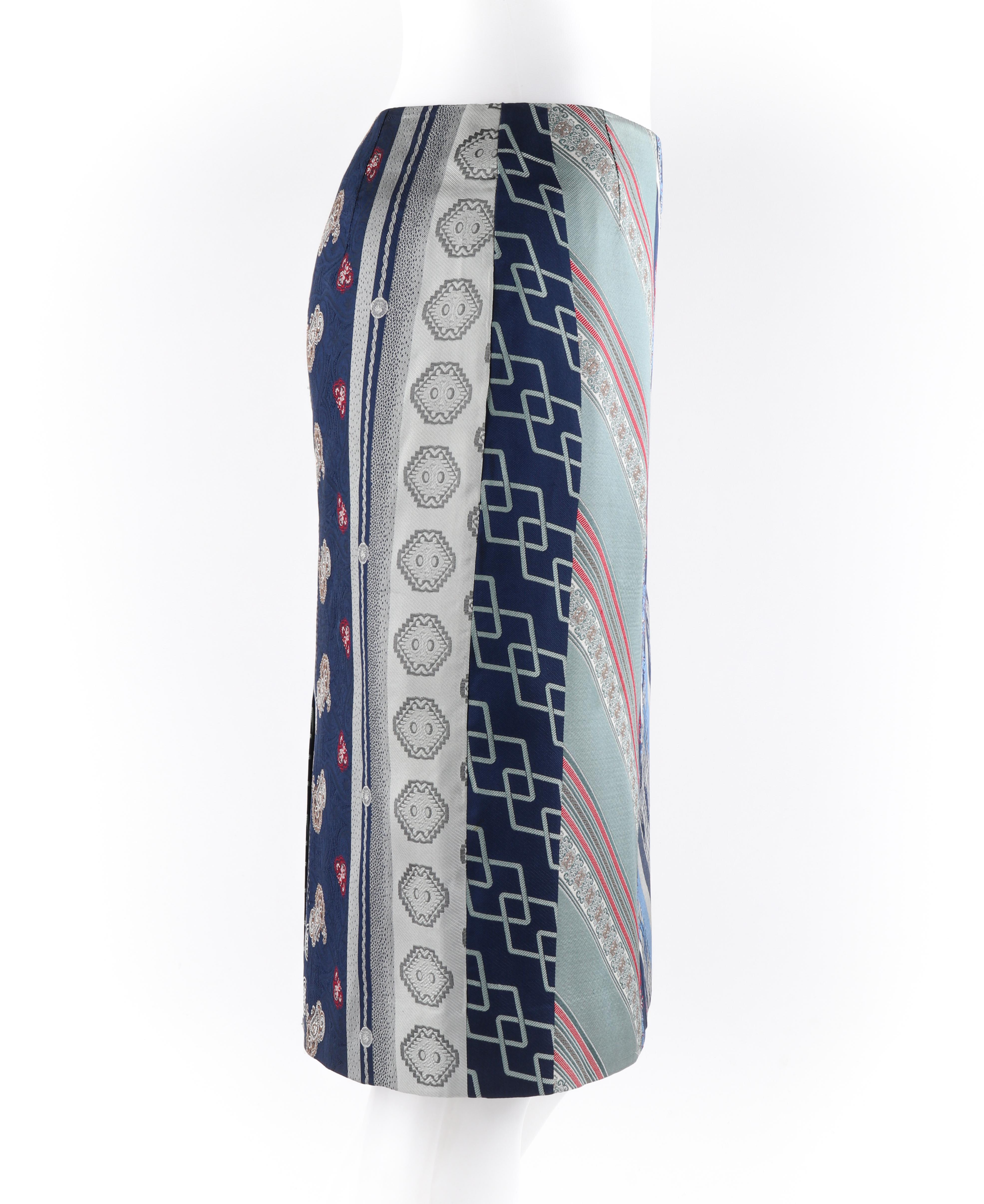 Gray ALEXANDER McQUEEN c.2006 Jacquard Floral Stripe Multi-Pattern Panel Sheath Skirt