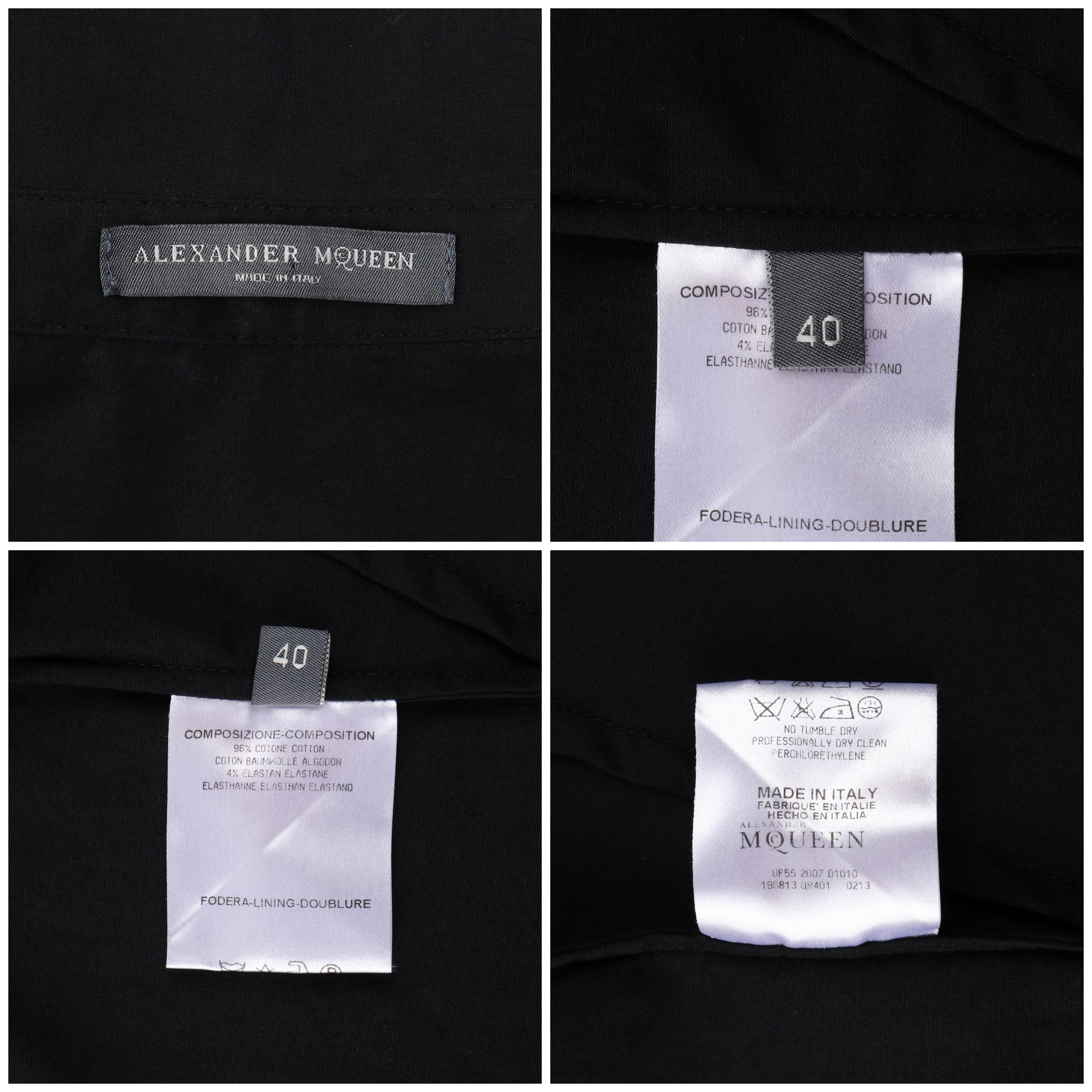Women's ALEXANDER McQUEEN c.2007 Black Button Down High Collar Short Sleeve Blouse Top For Sale